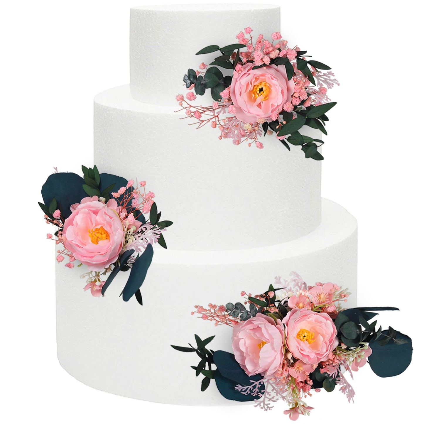 Rinlong 3Pcs Pre-Made Cake Flowers Cake Decorations Wedding Cake Decorating Flowers Decor Boho Rustic Birthday Party Artificial Flowers Cake Toppers Pink Dark Green