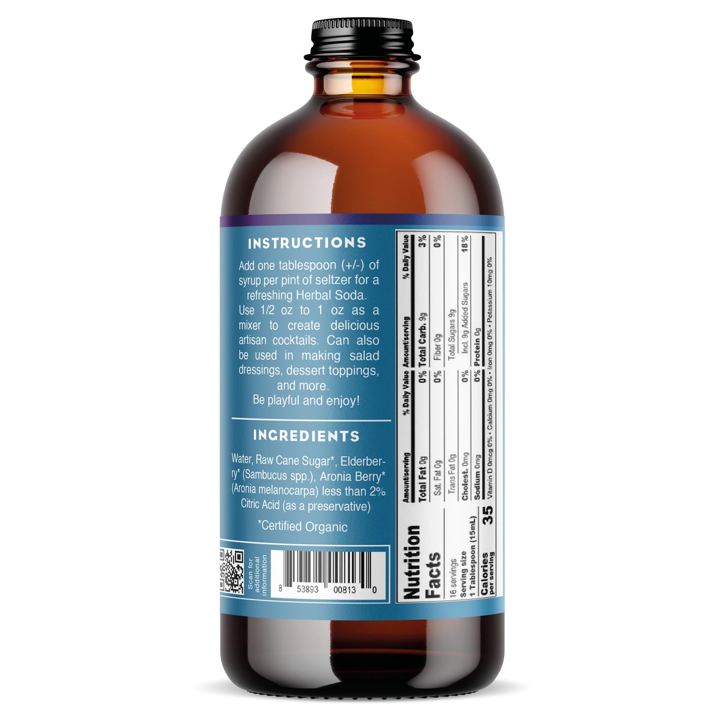 Bluestem Botanicals Organic Elderberry Simple Syrup, Non-  ic Cocktail Mixer, 8 Fl Oz