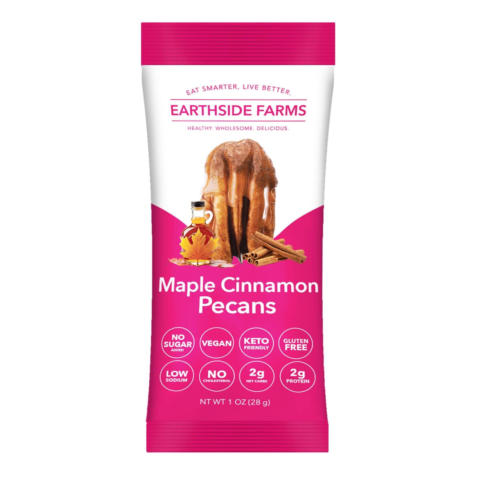 Earthside Farms Maple Cinnamon Pecans, Candied Pecans, Low Sugar Keto Snack, Non Gmo, Plant Protein, Vegan, Whole, Natural, Supe