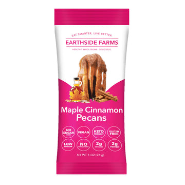 Earthside Farms Maple Cinnamon Pecans, Candied Pecans, Low Sugar Keto Snack, Non Gmo, Plant Protein, Vegan, Whole, Natural, Supe