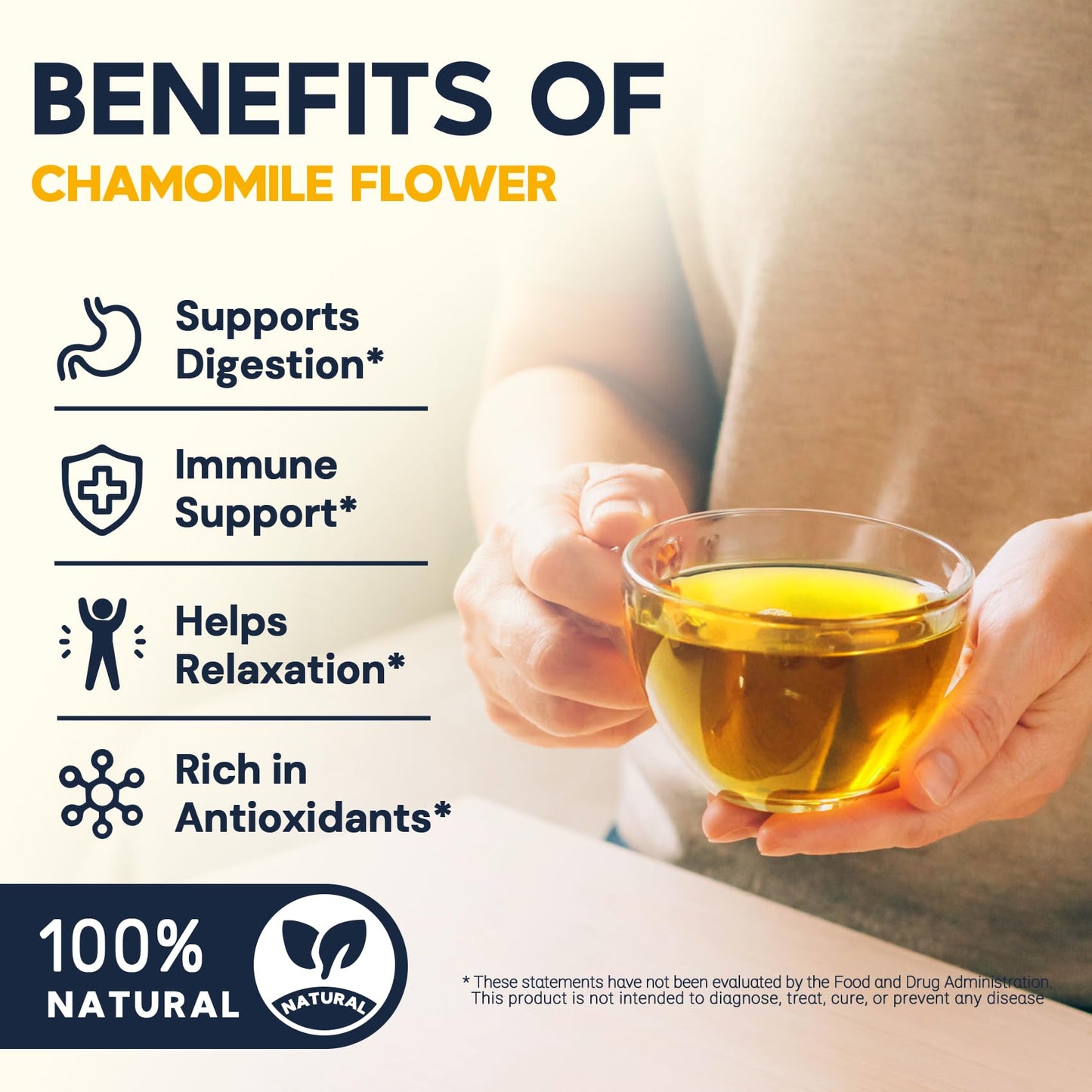 Chamomile Tea Bags  Chamomile Flower Herbal Tea - Sugar-Free  Caffeine-Free  50 Teabags