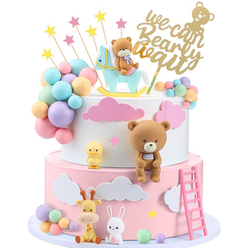 Yinder Bear Cake Toppers Mini Bear Cake Decorations Cake Toppers Gold White Pearl Ball for Birthday Party Decorations(Bright Col