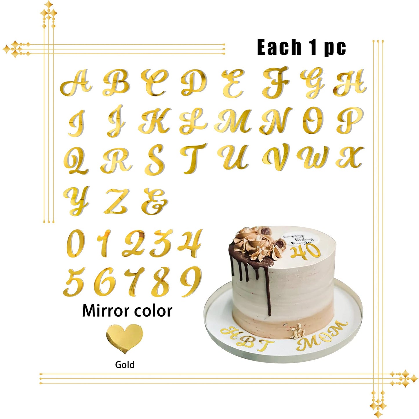 Gold Acrylic Alphabet Number Cake Topper Diy Personalized Name Cupcake Toppers With Balls Happy Birthday Sets For Custom Wedding