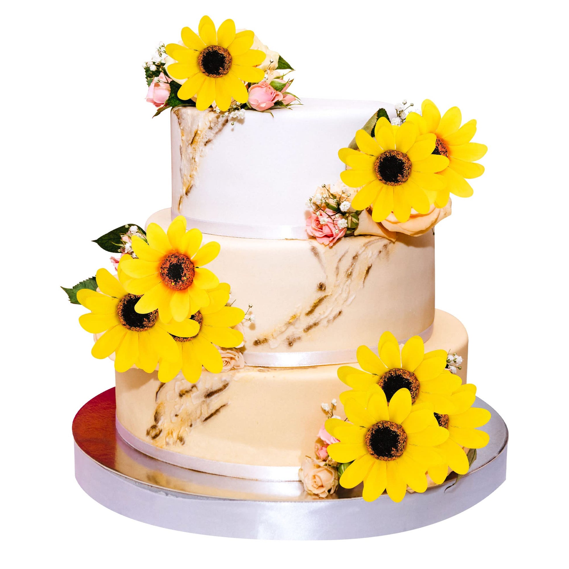 Gyufise 15Pcs Sunflower Rose Flower Cake Decorations Sunflower Cake Toppers For Birthday Summer Sunflower Wedding Party Decorati