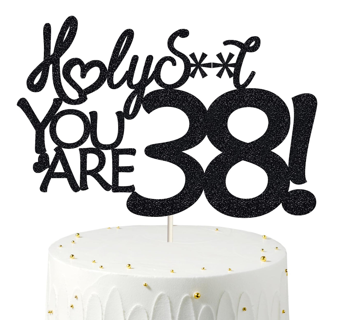 Happy 38th Birthday Cake Topper 38 Birthday Cake Toppers-Black Glitter, Funny 38th Cake Topper for Men,38 Cake Topper For Women,