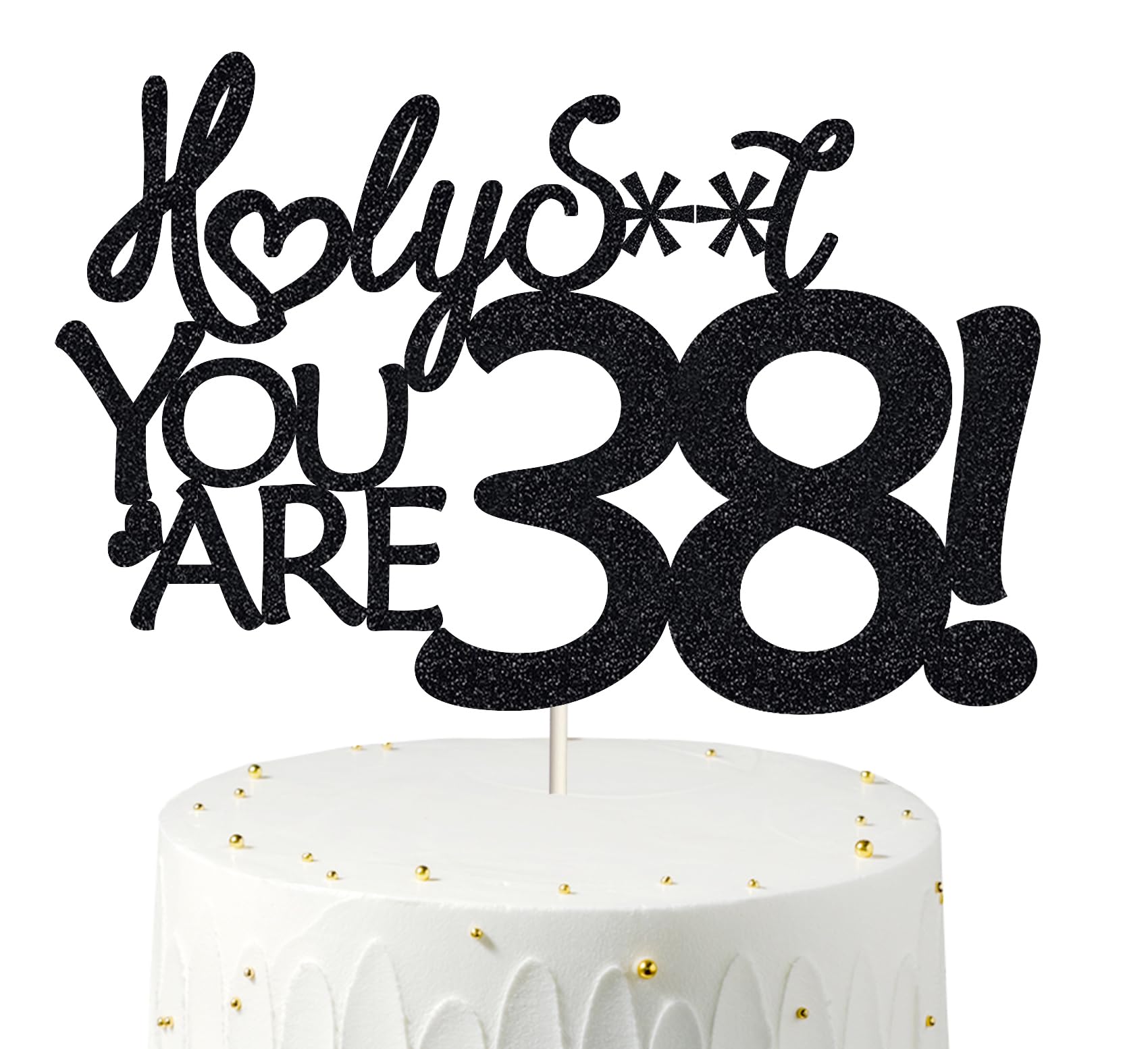 Happy 38th Birthday Cake Topper 38 Birthday Cake Toppers-Black Glitter, Funny 38th Cake Topper for Men,38 Cake Topper For Women,