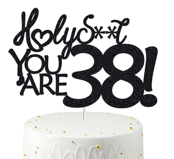 Happy 38th Birthday Cake Topper 38 Birthday Cake Toppers-Black Glitter, Funny 38th Cake Topper for Men,38 Cake Topper For Women,