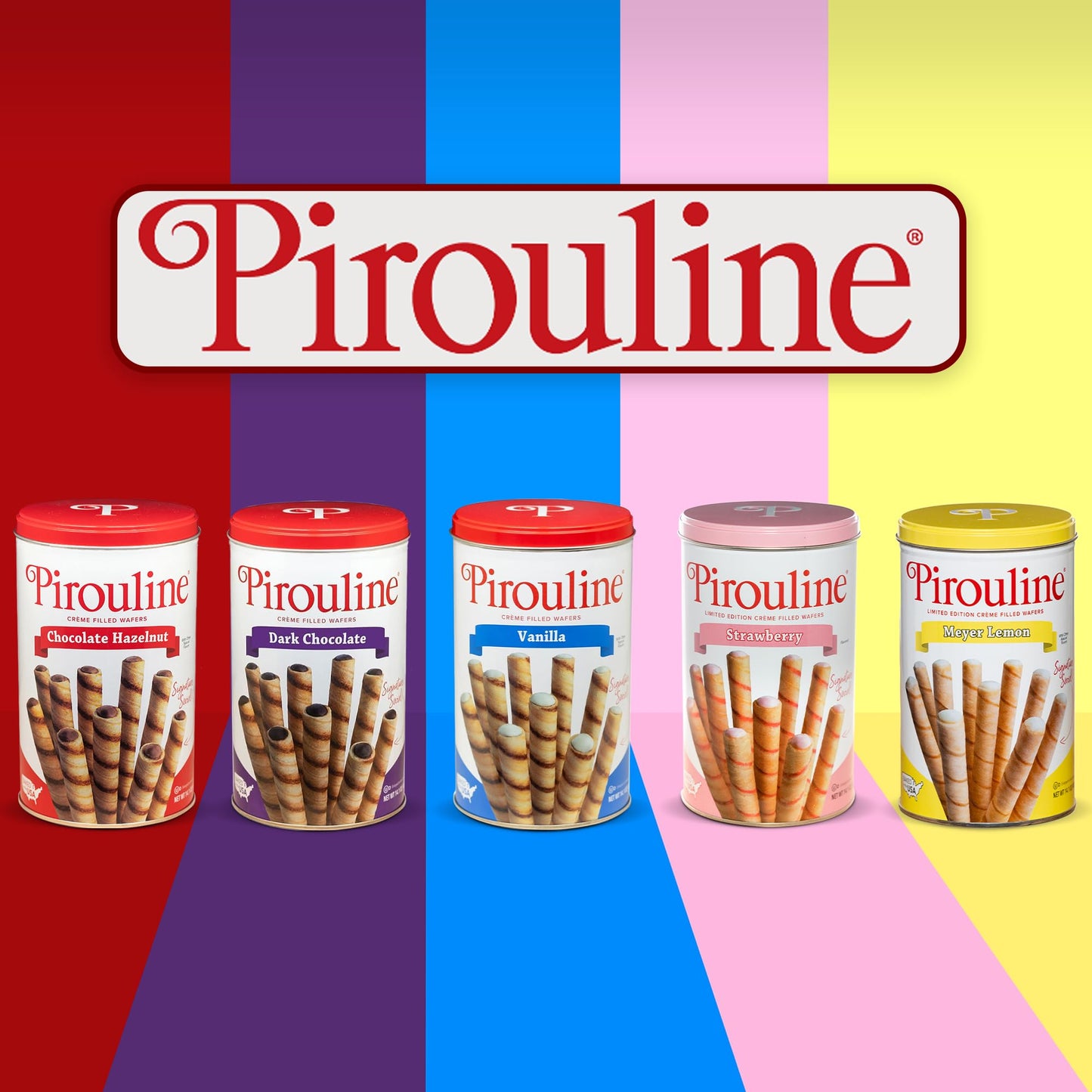 Pirouline Rolled Wafers – Chocolate Hazelnut – Rolled Wafer Sticks Bundled With Serving Tongs, Crème Filled Wafers For Coffee, Tea, Ice Cream, Snacks, Parties, Gifts, And More – 14Oz Tin 6Pk