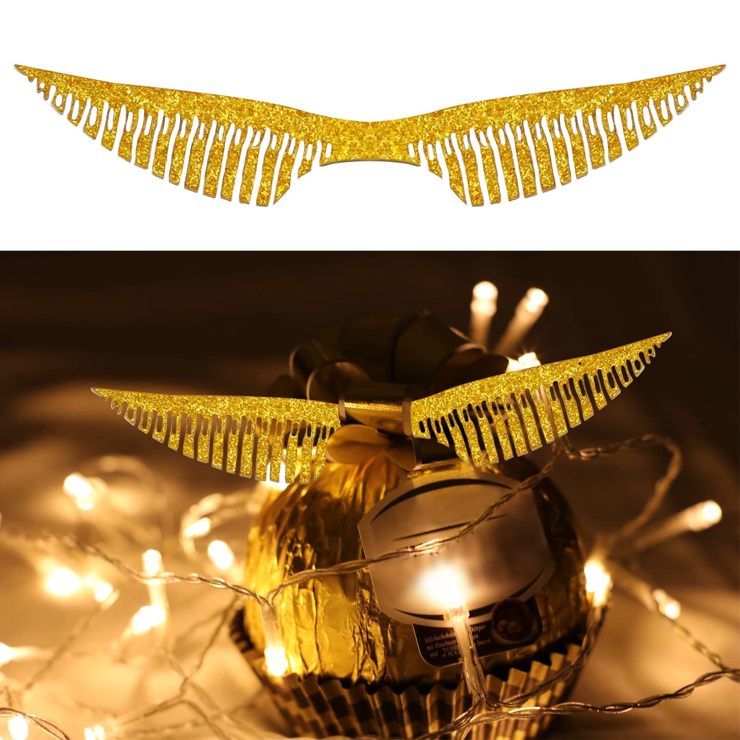 Doryfew 50Pcs Golden Wings Chocolate Decor, Wafer Cupcake Toppers, Model TS-5, Paper, Style E