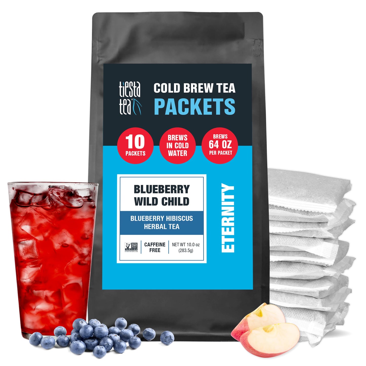 Tiesta Tea Blueberry Wild Child Cold Brew Herbal Tea, Non-Caffeinated, 2qt Pitcher Packs, 10 Pack
