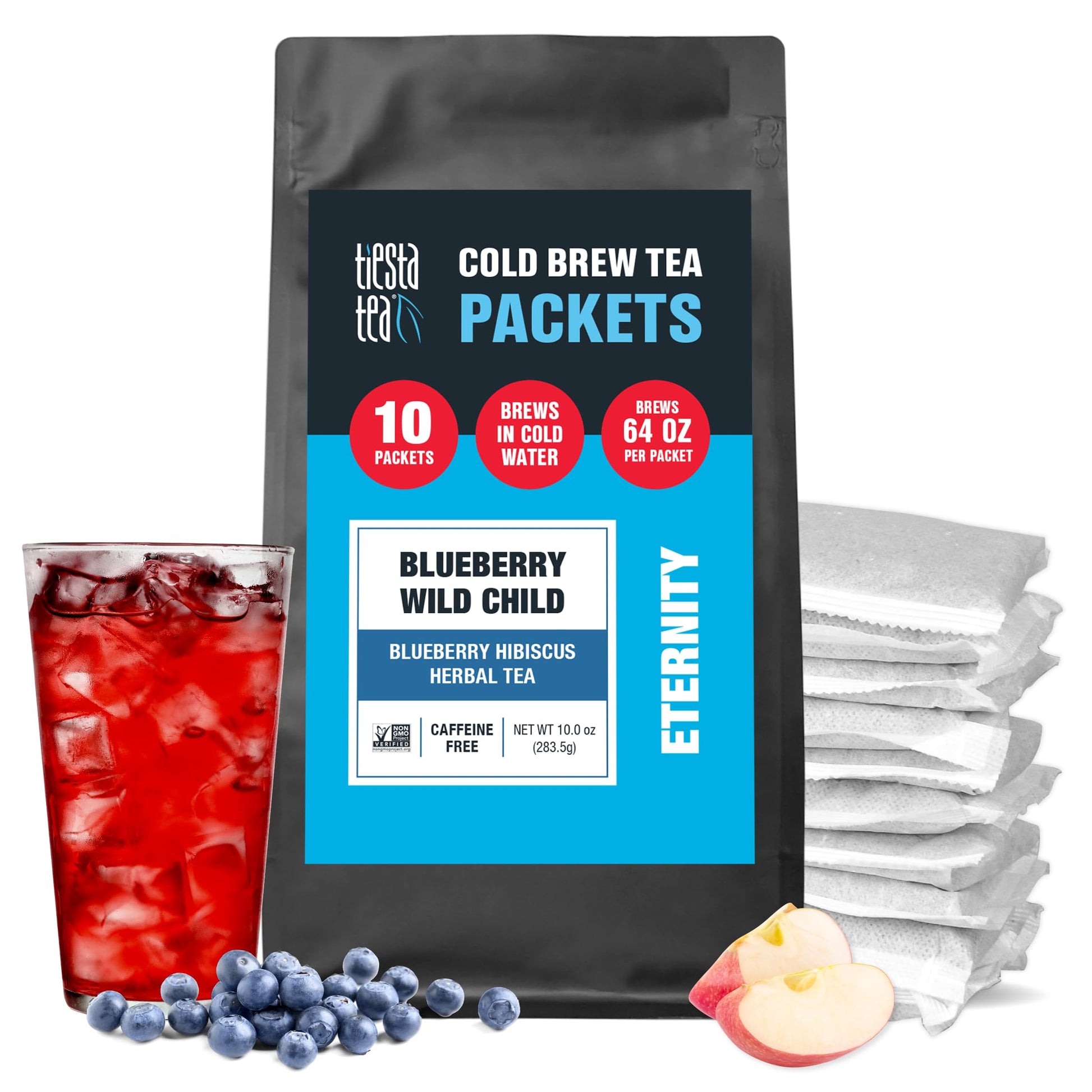 Tiesta Tea Blueberry Wild Child Cold Brew Herbal Tea, Non-Caffeinated, 2qt Pitcher Packs, 10 Pack