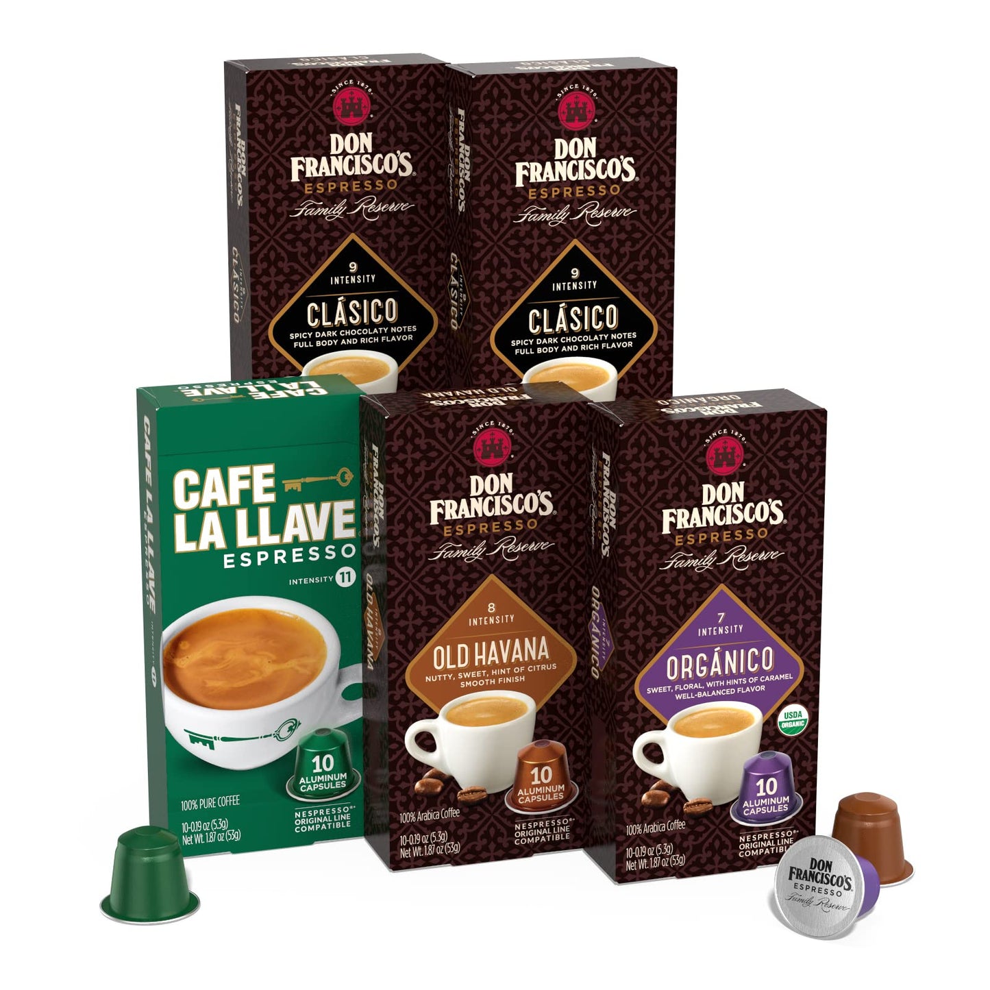 Don Franciscos Espresso Capsule Variety Pack - 50 Recyclable Pods, Compatible with Nespresso Original Line, Coffee, 10 Count (Pack of 5)