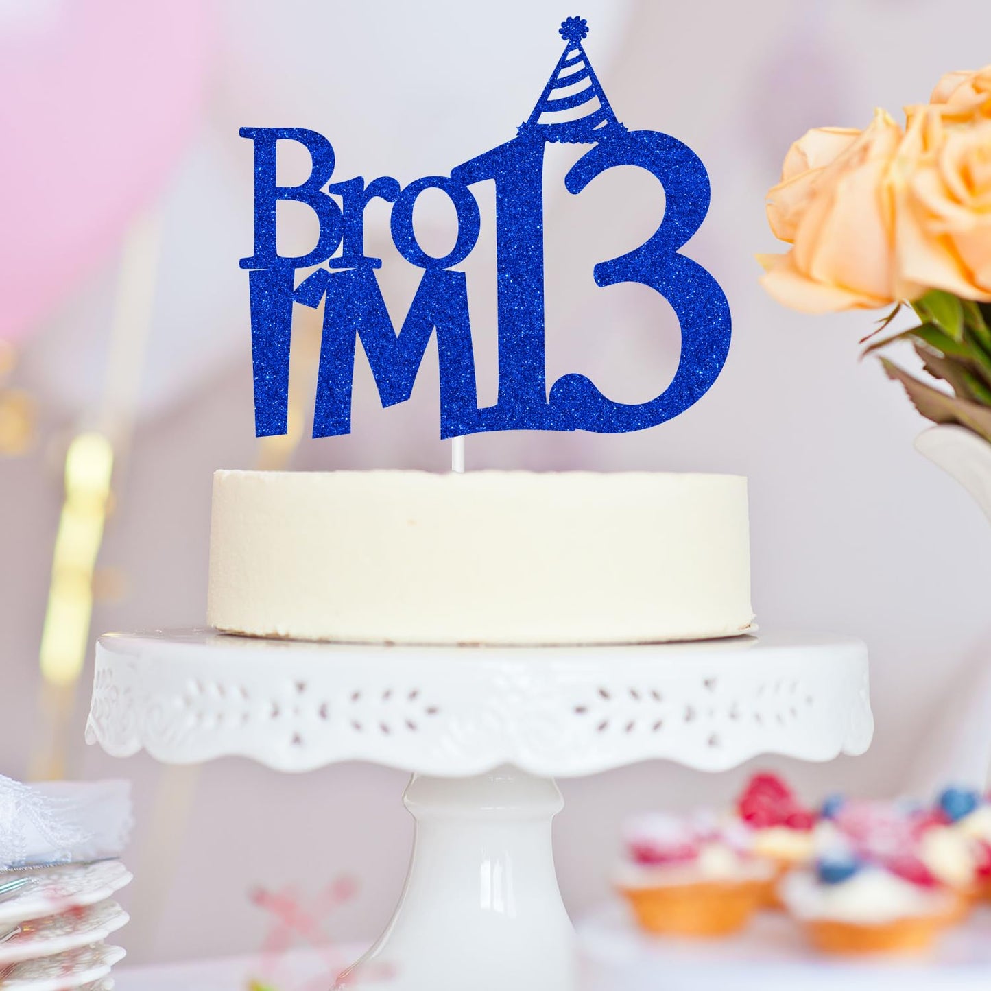 Happy 13Th Birthday Cake Topper, Officially Teenager 13 Cake Decor, Bro I'M 13, Teens Funny 13Th Birthday Party Decorations Blue