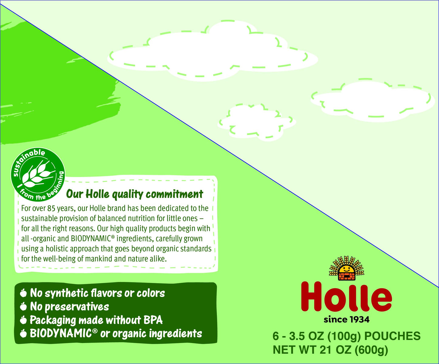 Holle Organic Baby Food Pouches - Veggie Bunny Baby Puree With Carrots, Peas And Sweet Potato - (6 Pack) Organic Baby Snacks + F