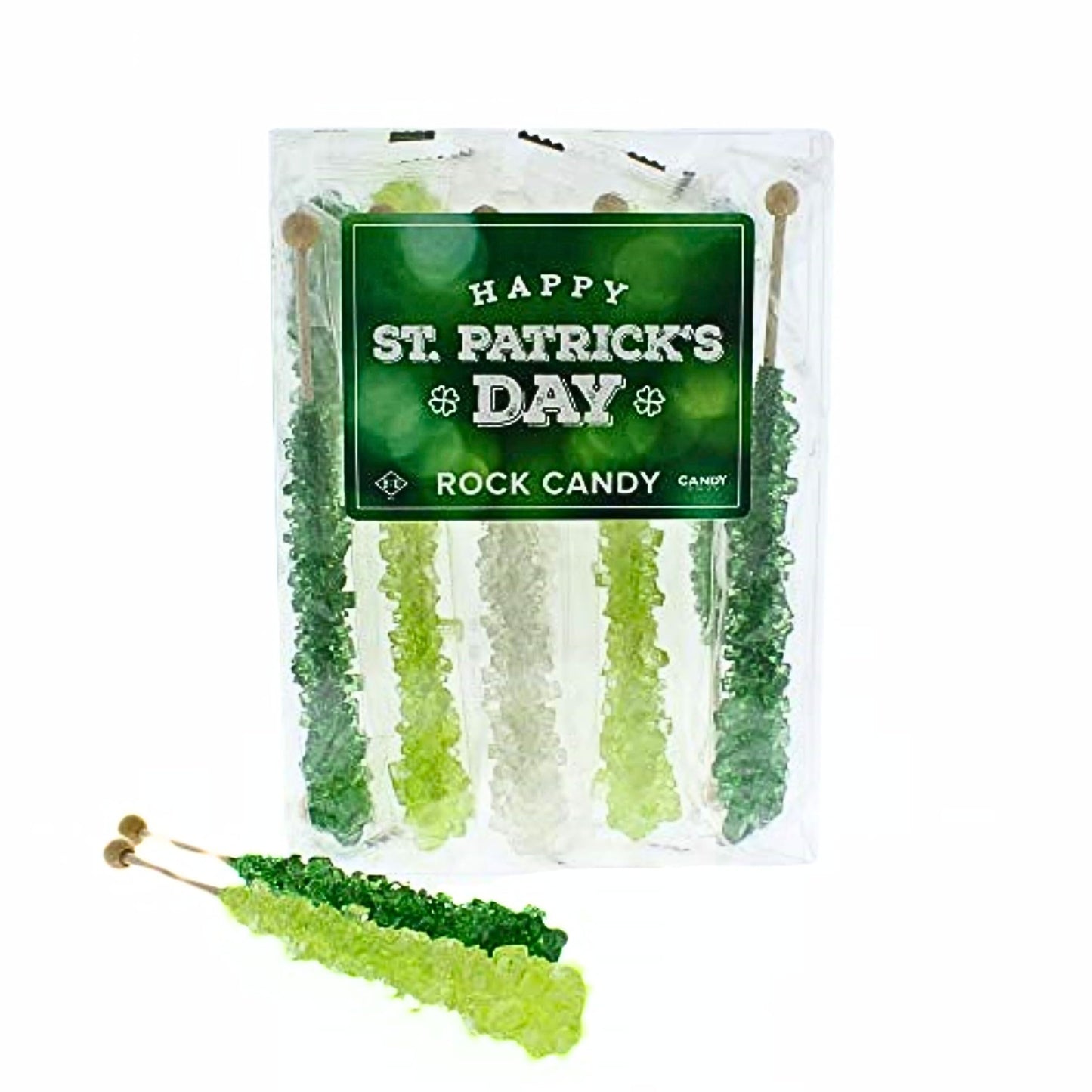 St Patricks Day Rock Candy Sugar Sticks - 10 Indiv. Wrapped - Light Green, Green, White