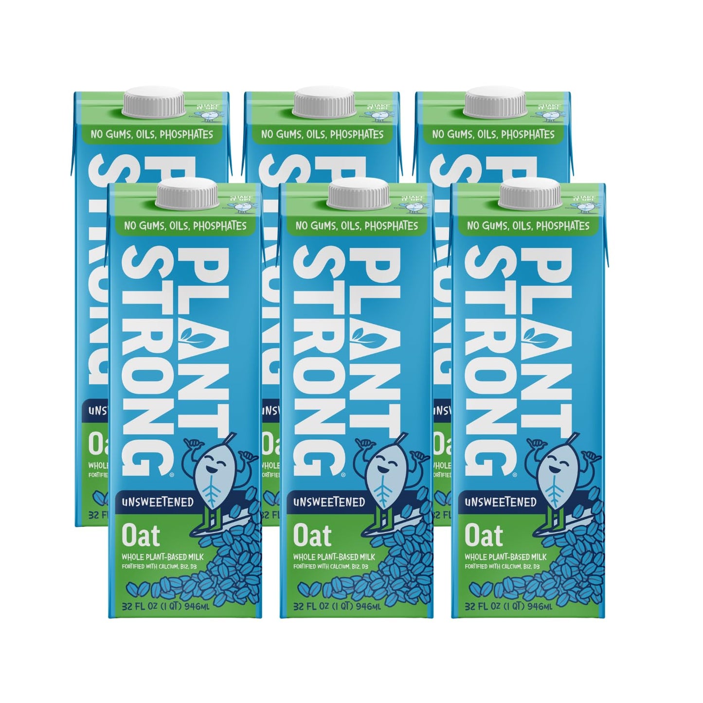 PLANTSTRONG Oat Milk Unsweetened 32oz (6 Pack) - NON-GMO - Plant Based, Vegan - Gluten Free Dairy Free - Shelf Stable - Lactose 