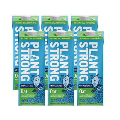 PLANTSTRONG Oat Milk Unsweetened 32oz (6 Pack) - NON-GMO - Plant Based, Vegan - Gluten Free Dairy Free - Shelf Stable - Lactose 