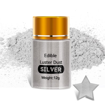 PAVADOR Edible Luster Dust,Silver Luster Dust 12g Food Grade Metallic Shimmer,Edible Glitter for Desserts Cake Decorating, Bakin