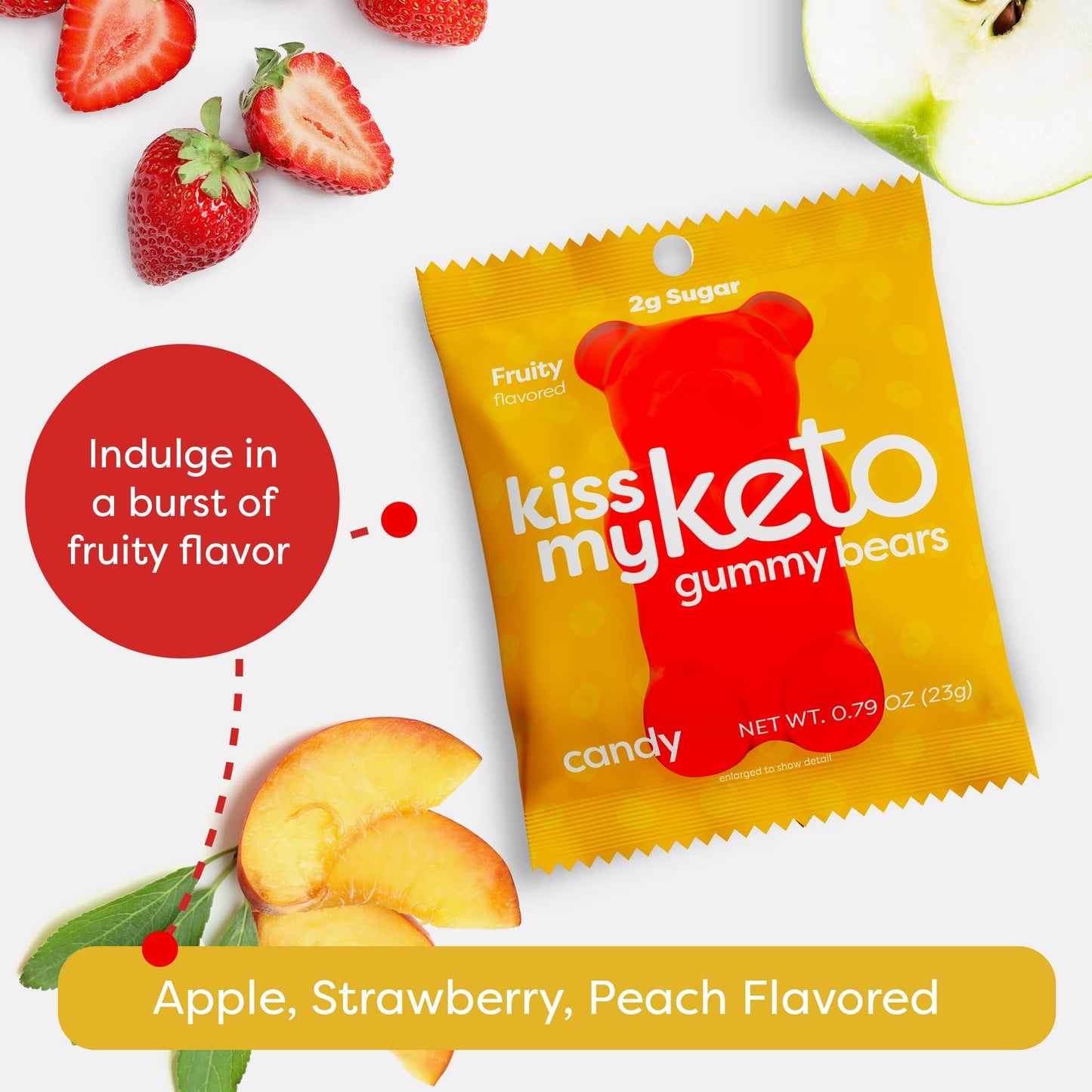 Kiss My Keto Gummies – Sugar Free Gummy Bears, Low Carb Snack, Pack of 12, Peach Flavor, Keto Gummies 12 x 22.5g Tray