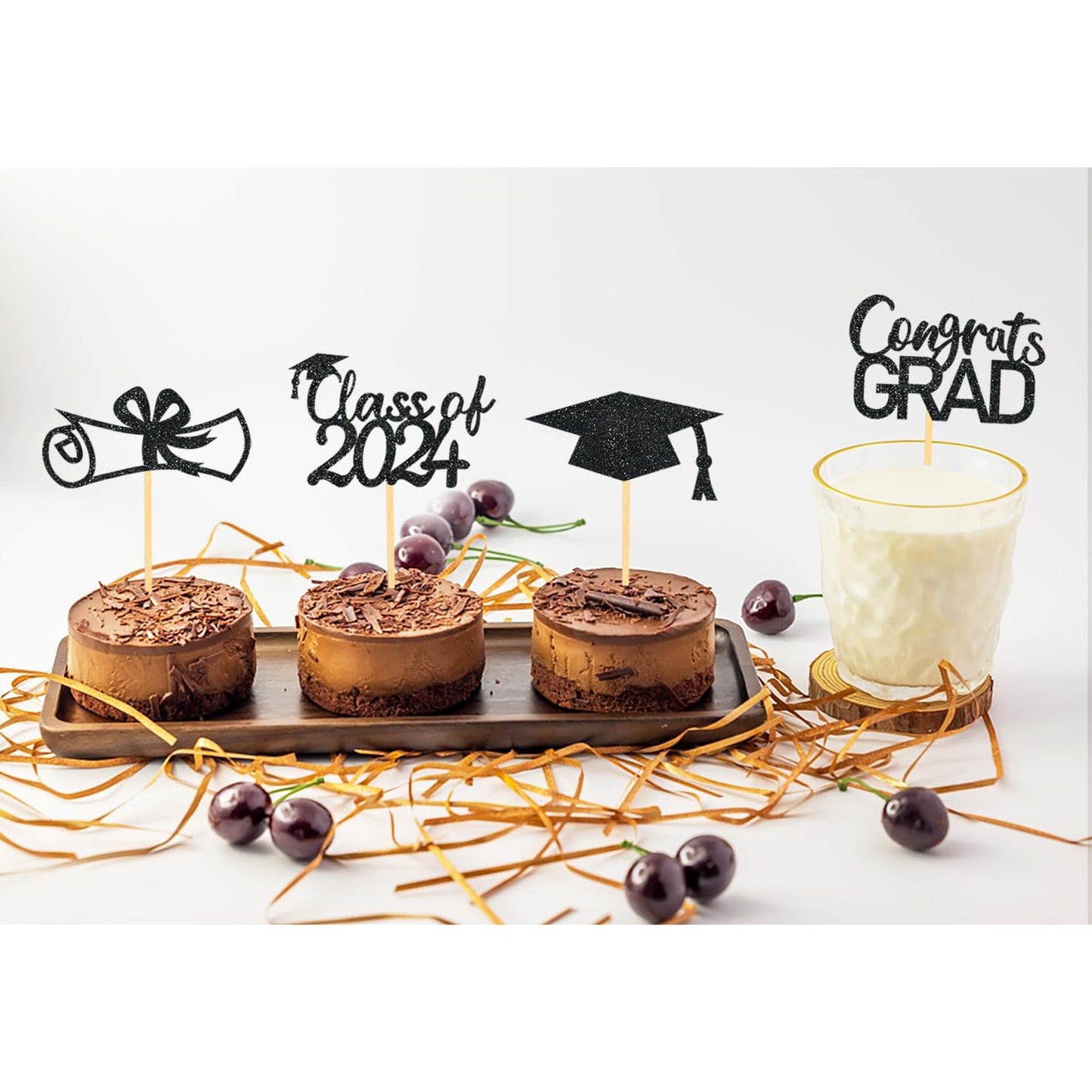 Moitkptt Graduation Cupcake Toppers Set of 24, Black Cardboard, Class of 2025 Decorations, Model fhsh003