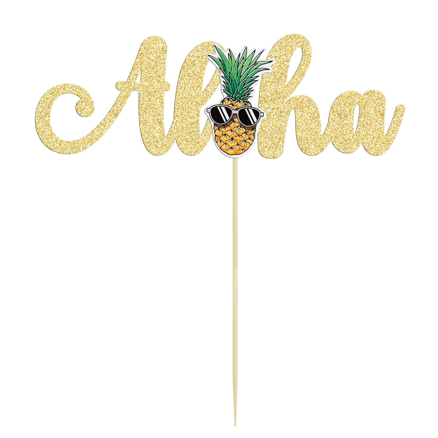 Gyufise 1Pcs Aloha Cake Topper Glitter Pineapple Cake Picks Tropical Decorations For Summer Hawaiian Luau Theme Baby Shower Kids
