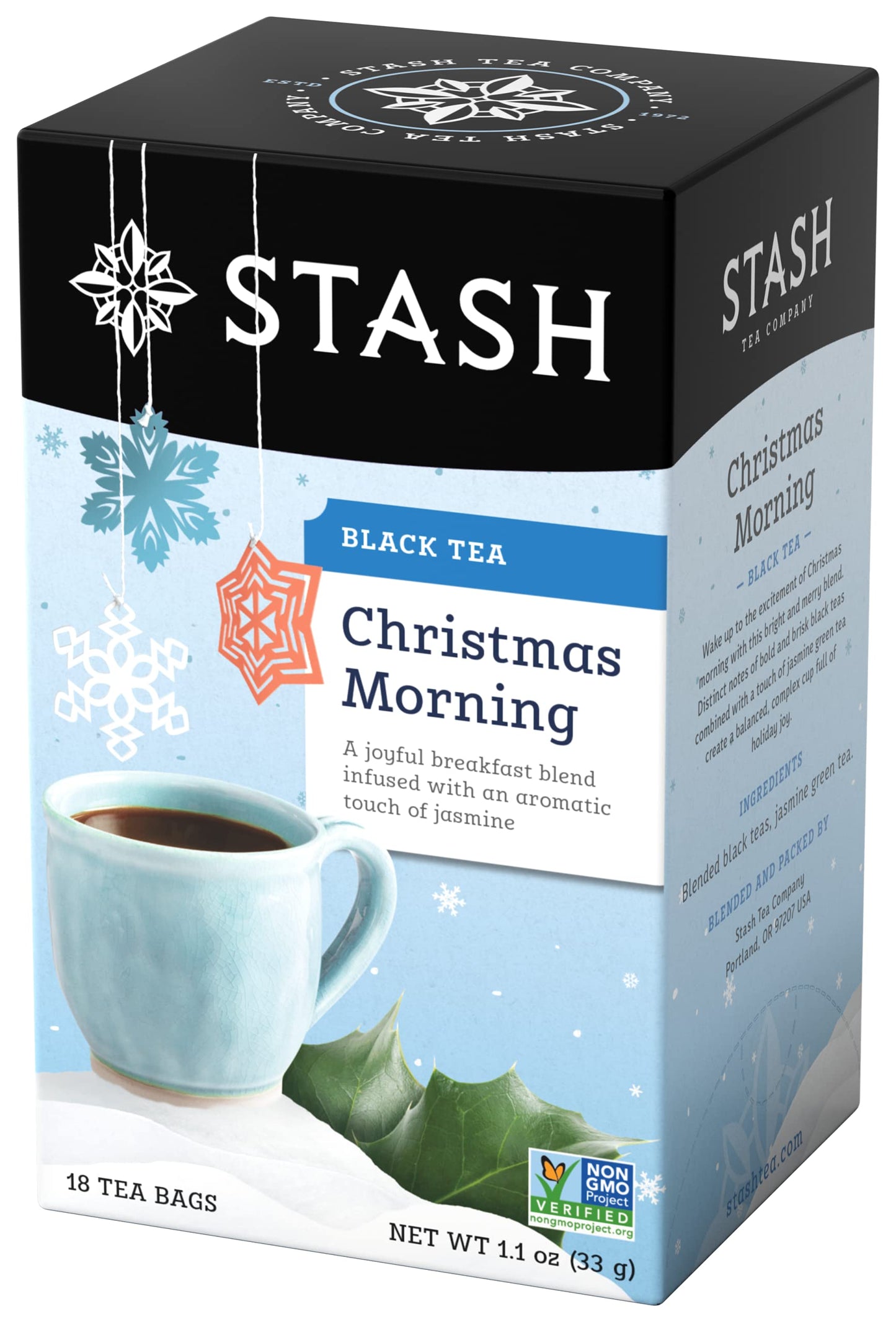 Stash Tea Christmas Morning Black Tea - Caffeinated, Non-GMO, 18 Count (Pack of 6) - 108 Bags Total