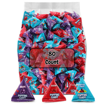 Popping Candy, 3 Fruity Flavors (Tropical Punch, Cherry, Grape), 80-Count Bag, Individually Wrapped - Perfect for Trick-or-Treat