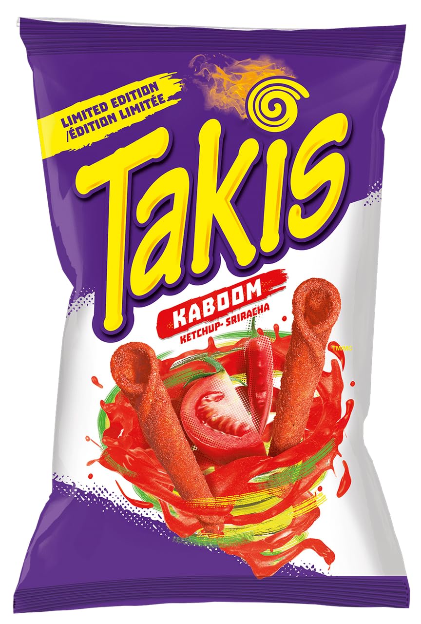Takis Rolled Tortilla Chips, Kaboom Ketchup Sriracha Flavor, 280g (Imported from Canada)