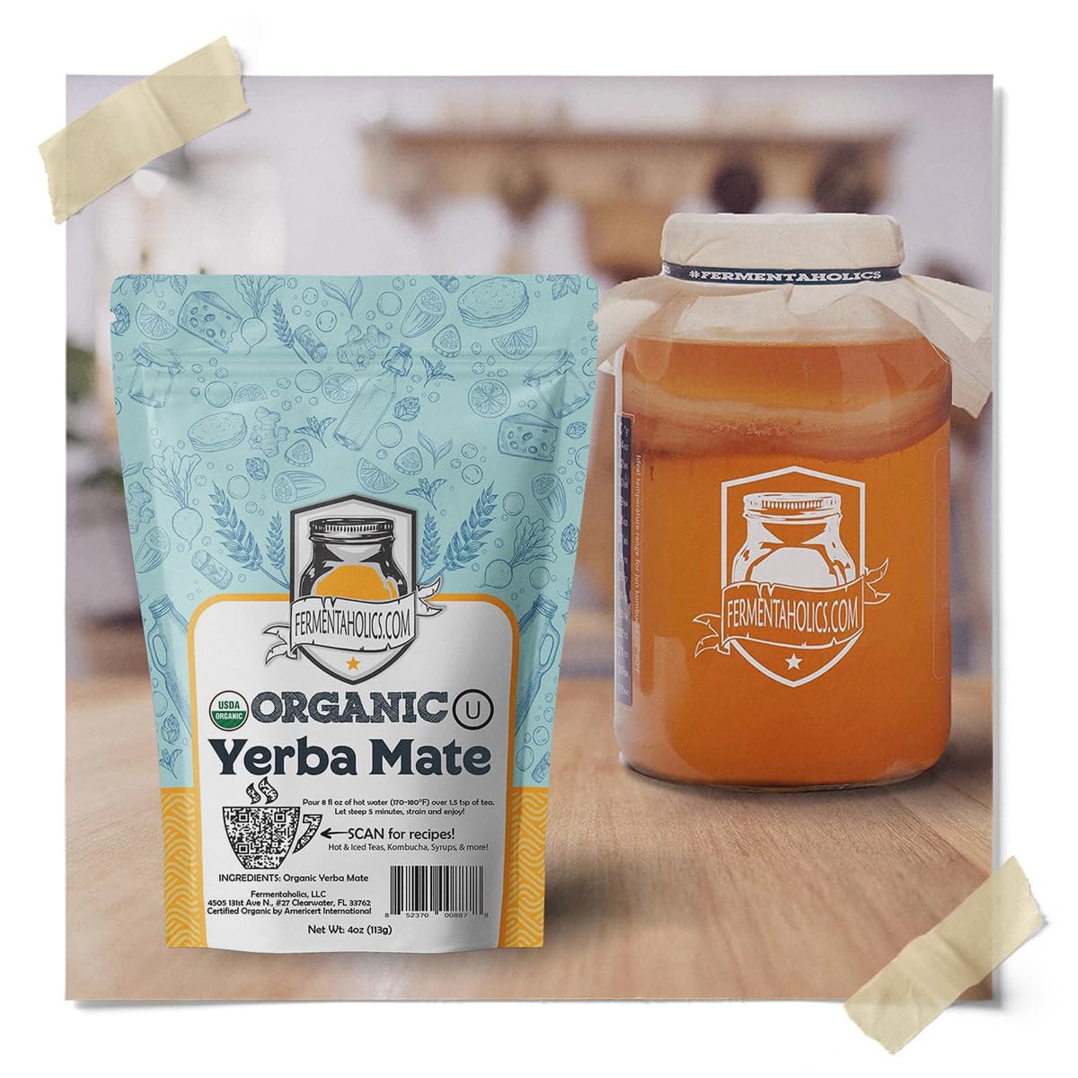 Fermentaholics Usda Certified Organic Loose-Leaf Yerba Mate Tea - Perfect For Homebrewing Kombucha, Hot Tea, And Iced Tea - Ou K