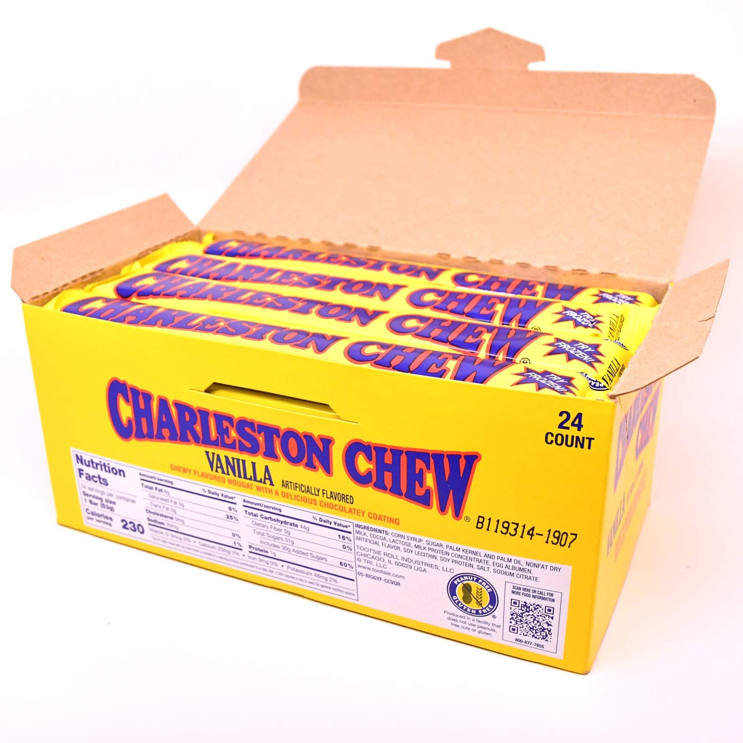 Tootsie Roll Charleston Chew Vanilla Flavor Bars, 24-Pack, 1.88-Oz Each, Total 2.82 Pounds