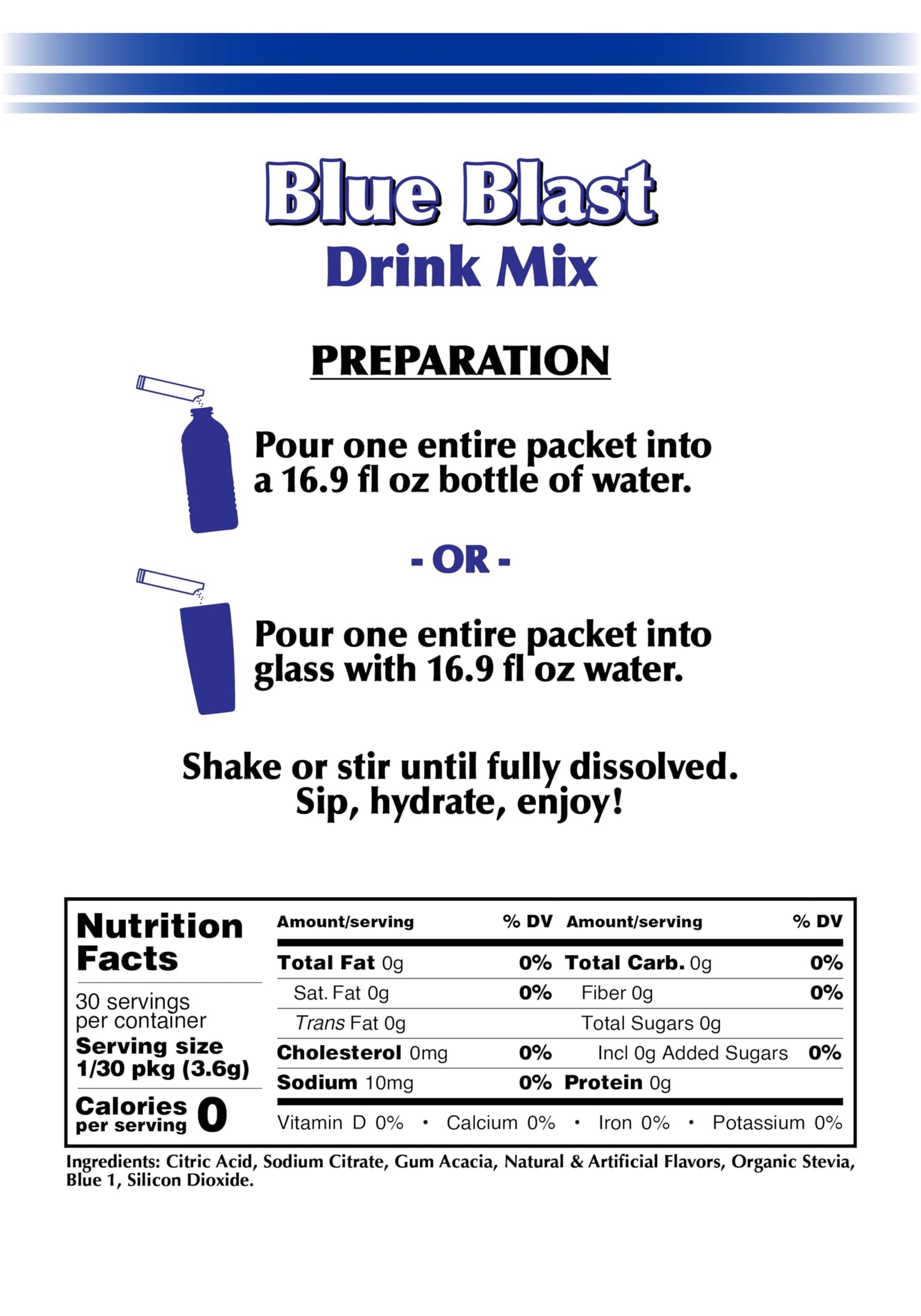 Gramzero 2Go Sticks - Blue Blast, Zero Calorie Sugar Free Drink Mix, Stevia Sweetened, Great For Nutrition Club Loaded Tea To Go