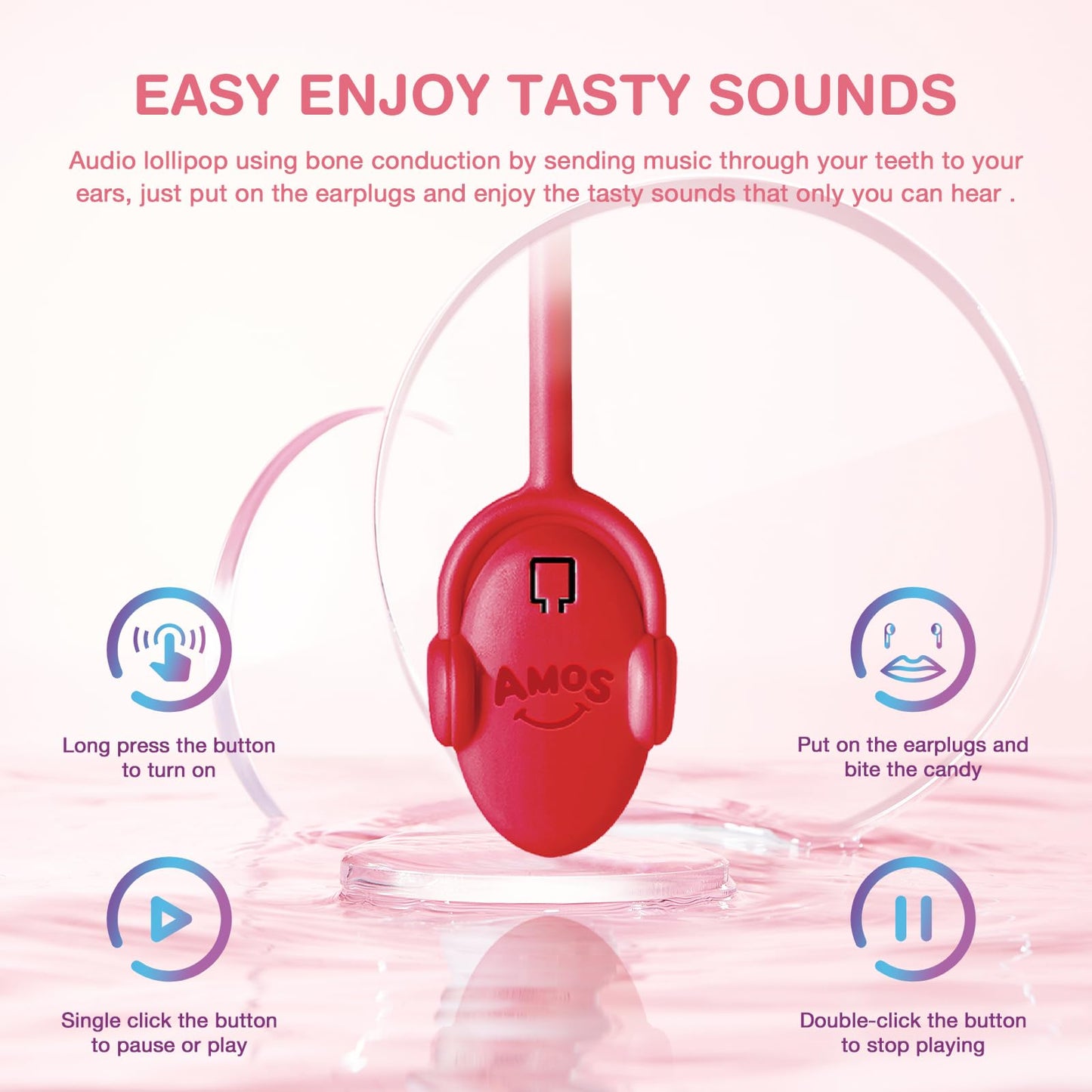 Amos Music Lollipop Candy Suckers, Audio Singing Lollipop Sugar Free, Unique Lover Gift, Individually Wrapped Watermelon Flavor