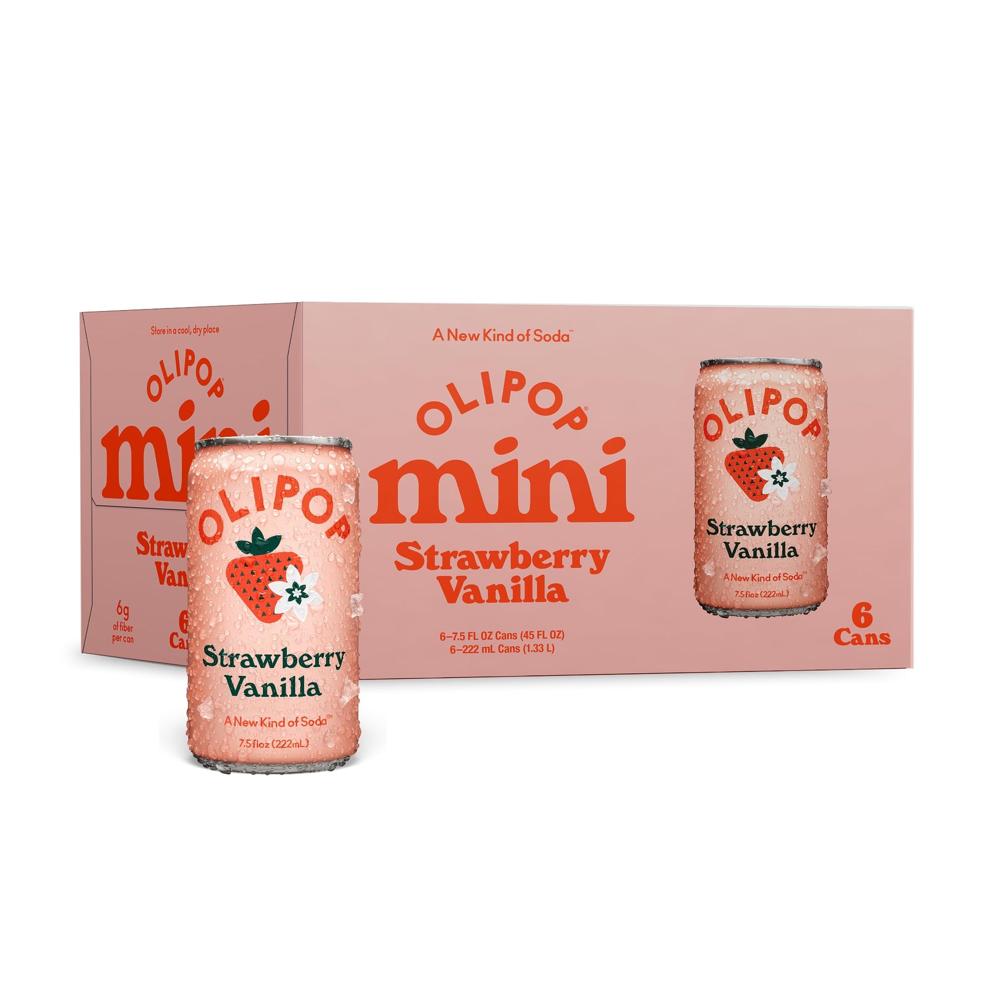 OLIPOP Minis Prebiotic Soda Pop  Strawberry Vanilla  Pantry Pack Packed with Prebiotics  Fiber  and Botanicals  Gluten Free  Vegan  GMO Free  7.5oz (6-Cans)