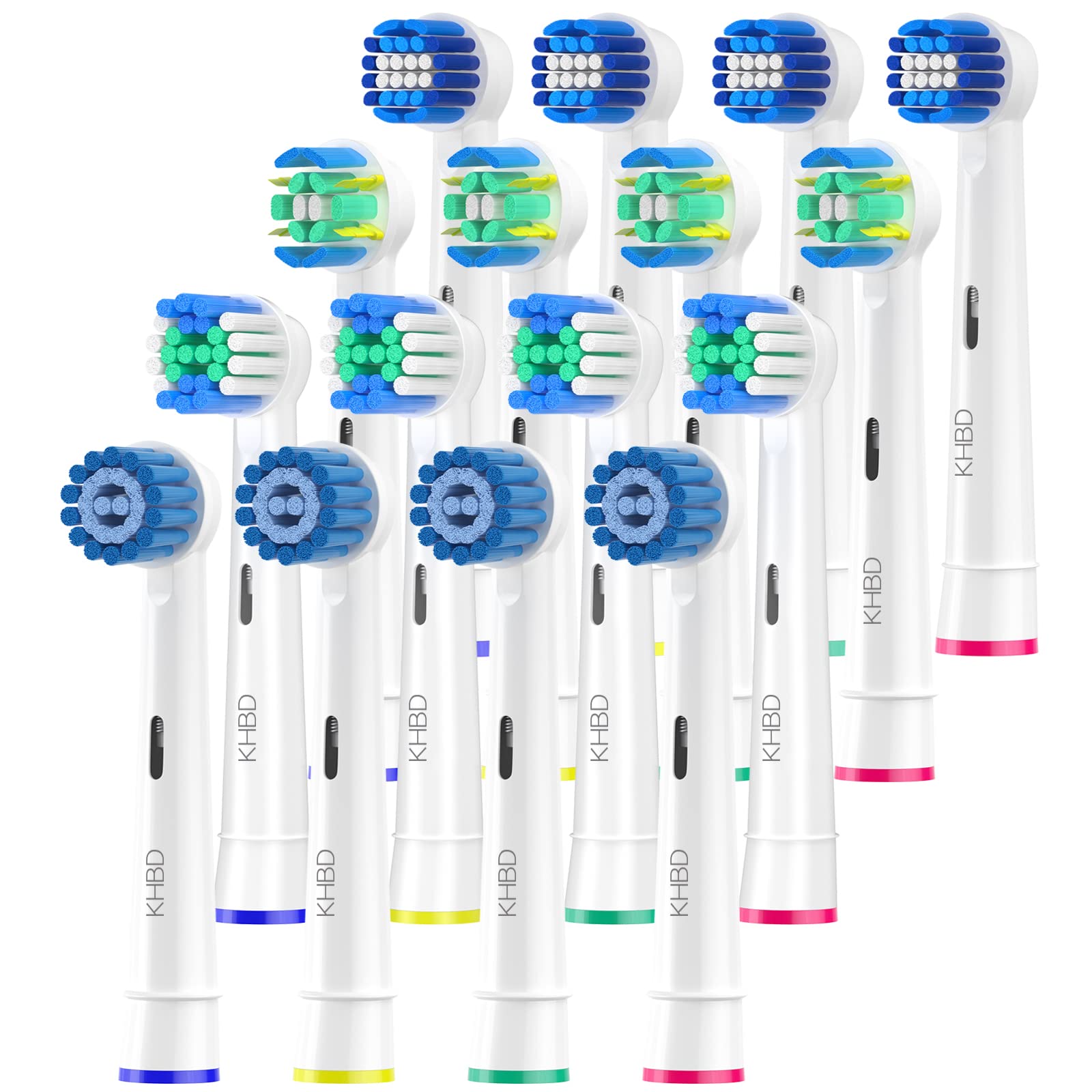 Khbd 16 Pack Replacement Heads For Braun Oral B Electric Toothbrush Handles- Includes 4 Sensitive Brush, 4 Precision Brush, 4 De