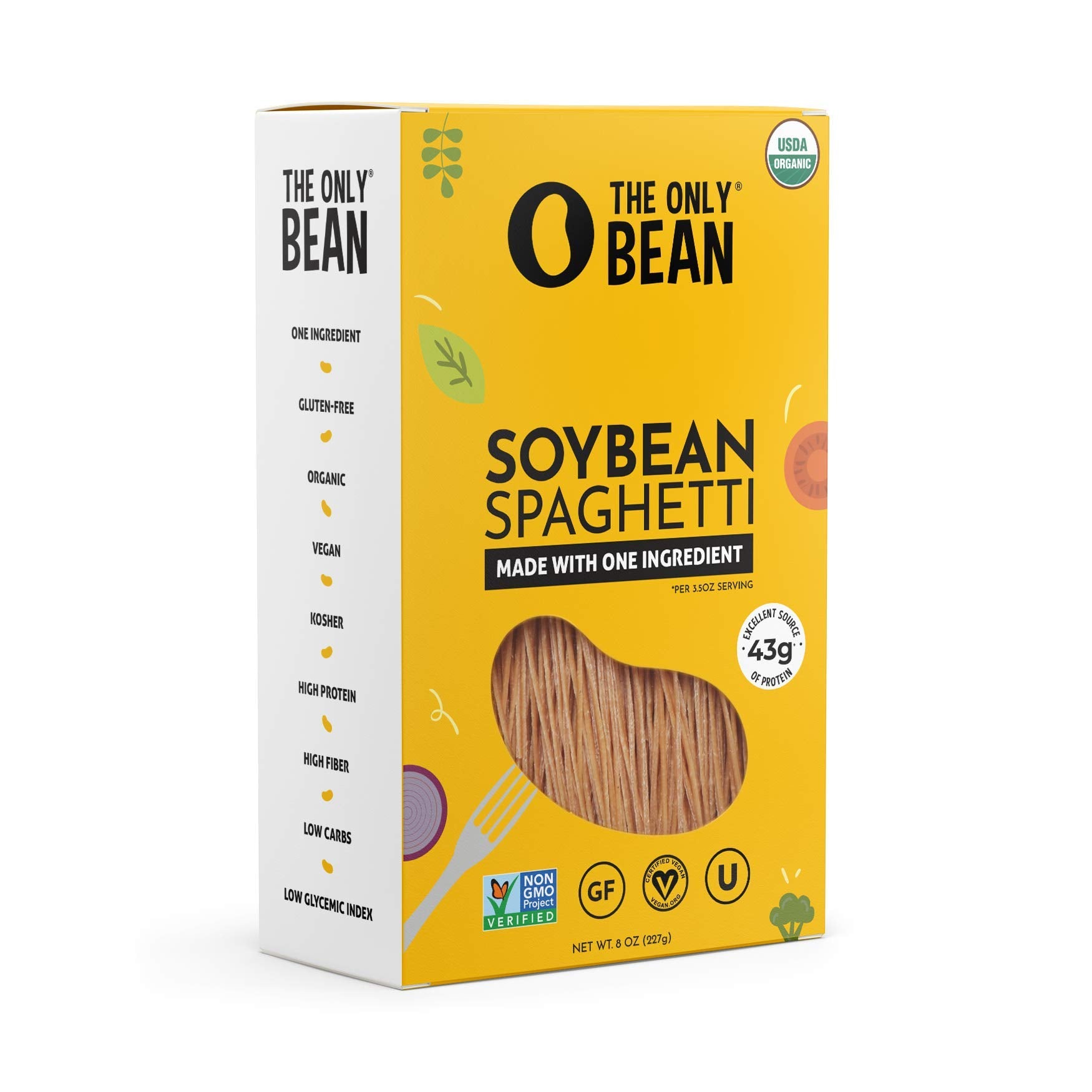 The Only Bean Organic Soy Bean Spaghetti Pasta - High Protein, Gluten-Free, Vegan - 8 oz