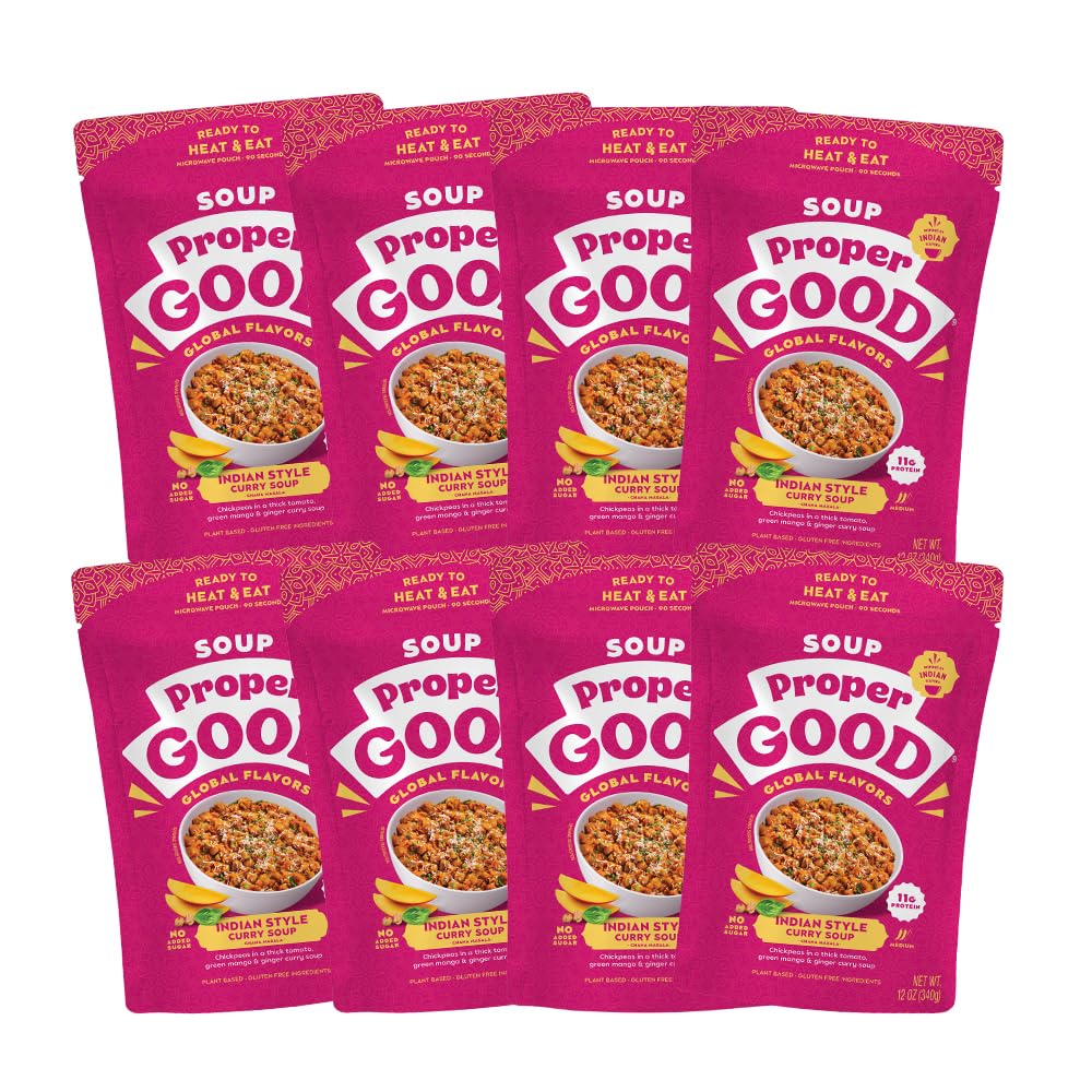 Proper Good Chana Masala Curry Soup | Ready-to-Eat Microwaveable Indian Inspired Chickpea Soup | Flavor-Packed | 90-Second Meal 