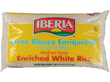 Iberia Medium Grain White Rice, 5 Pound Bag, Model 212160, White Color