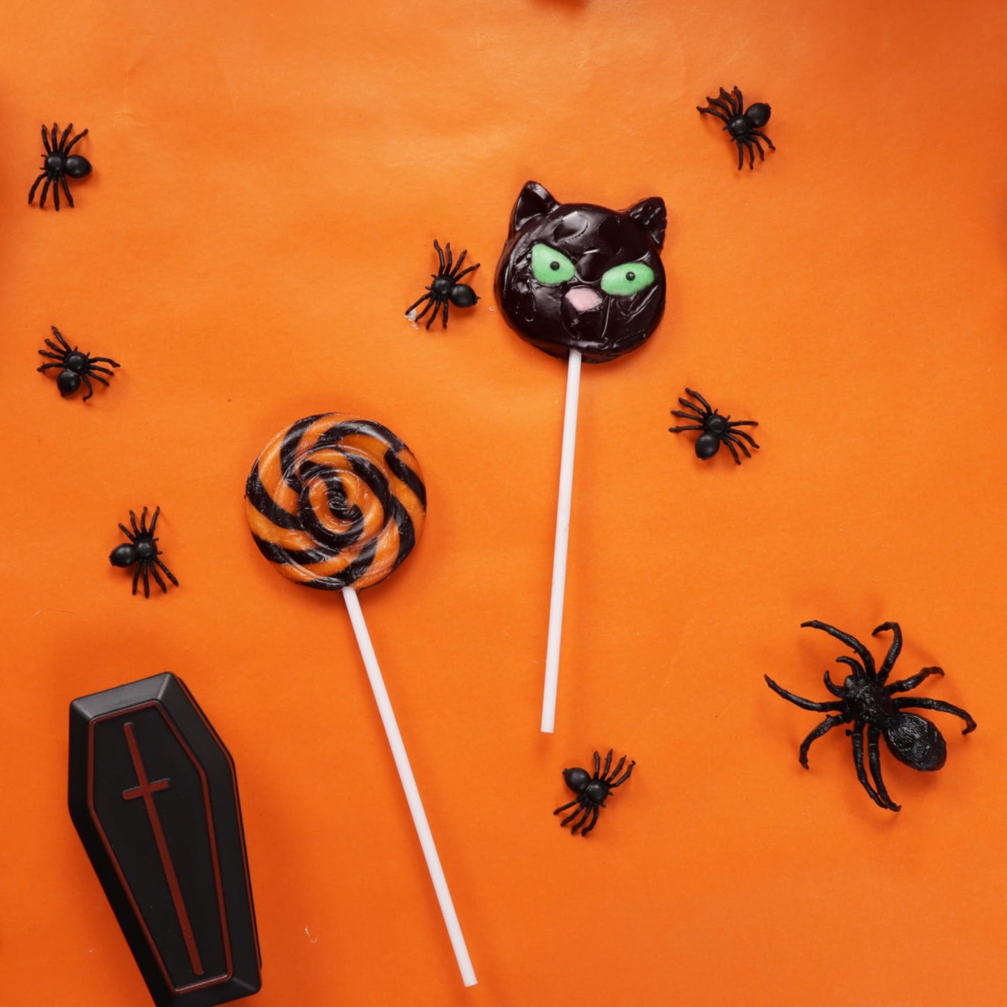 Sweetzo Halloween Lollipops, Candy Swirl and Cat Suckers, 24 Count, Individually Wrapped, Medium Size