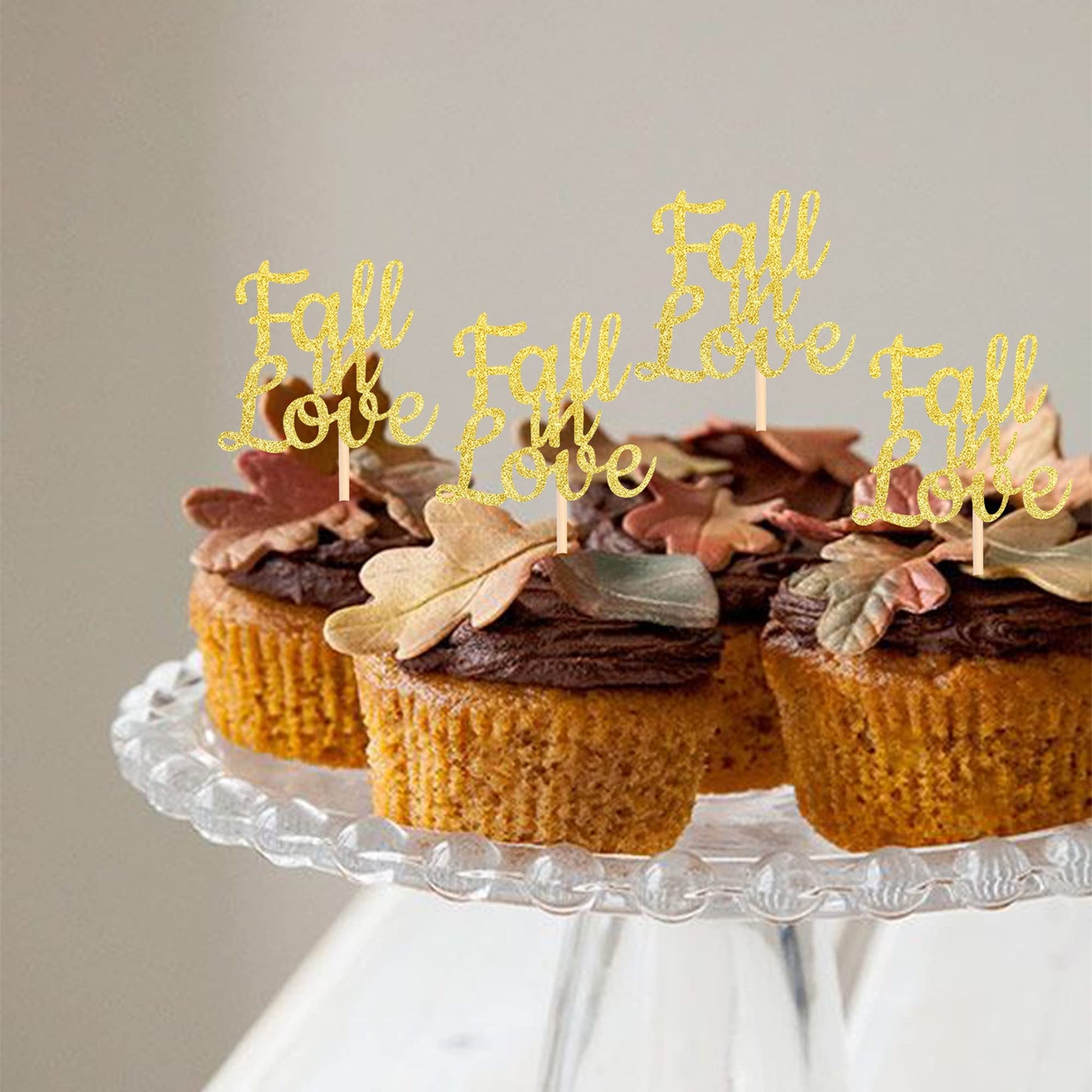 24 Pcs Fall In Love Cupcake Toppers Glitter Bridal Shower Cupcake Picks Wedding Engagement Anniversary Birthday Party Cake Decor
