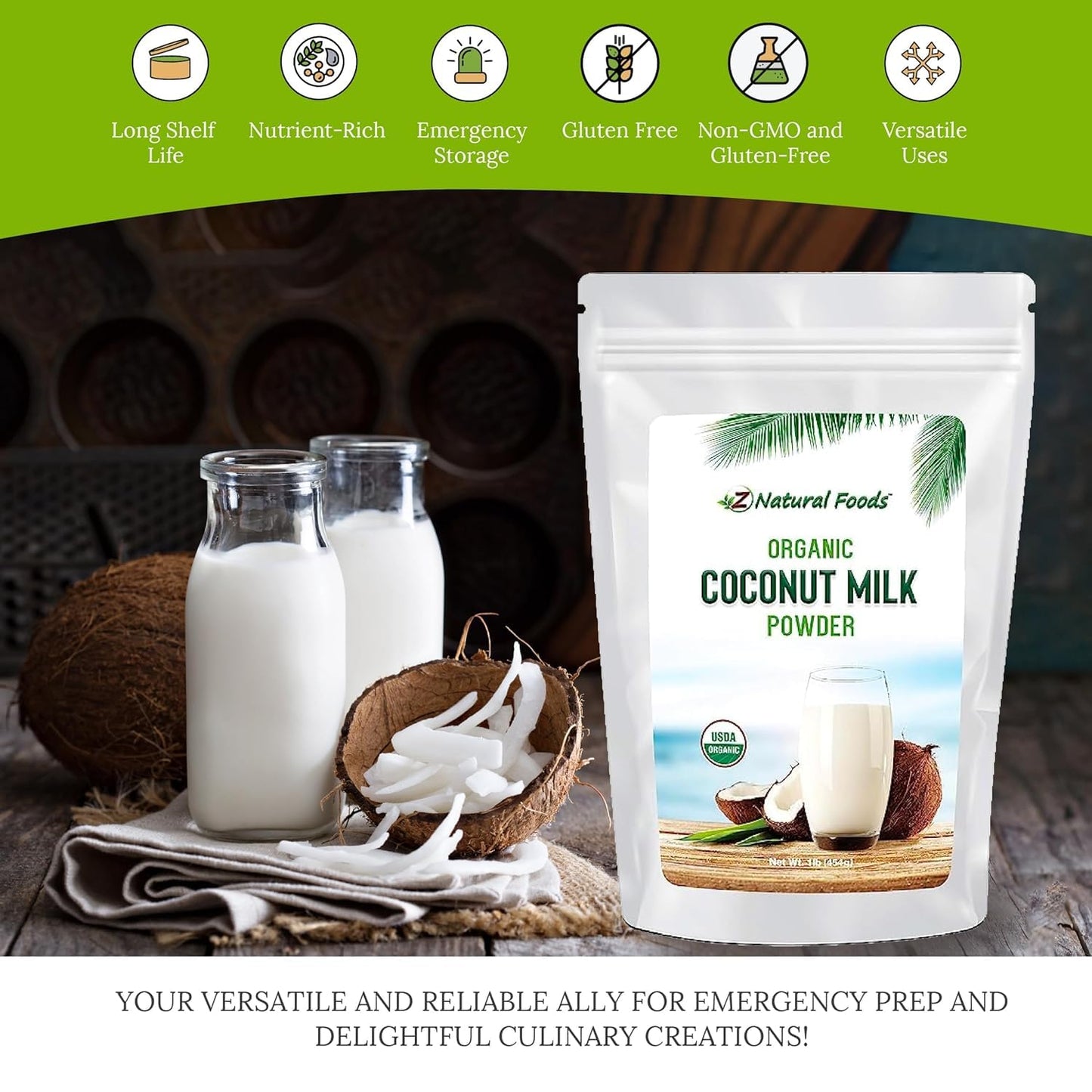 Z Natural Foods Coconut Milk Powder, 100% Powdered Milk, Non-GMO, Gluten-Free, Kosher-Certified, Organic Coconut Milk Powder, 2