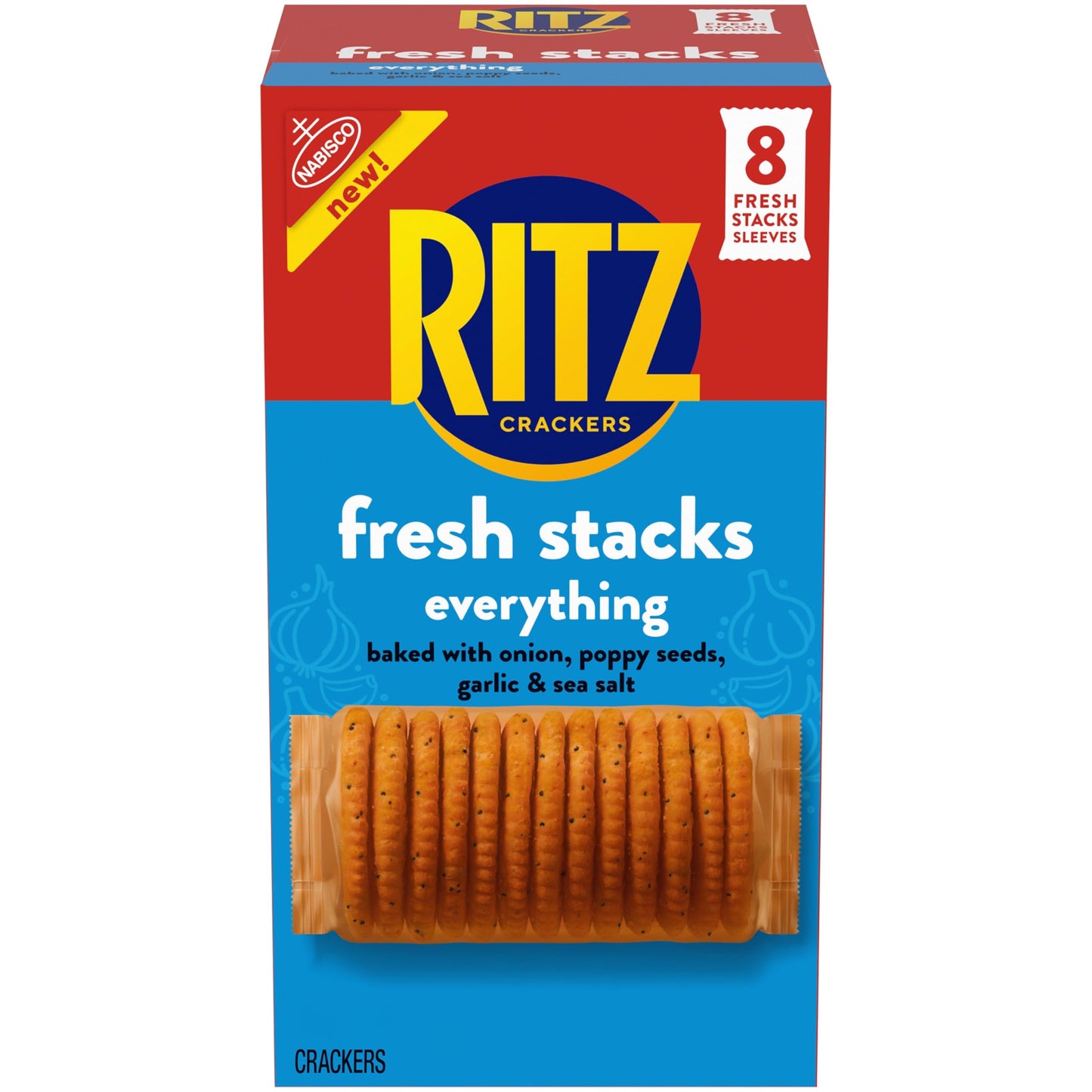 RITZ Fresh Stacks Everything Crackers, Travel Snacks, 11.8 oz (8 Multi Snack Packs)