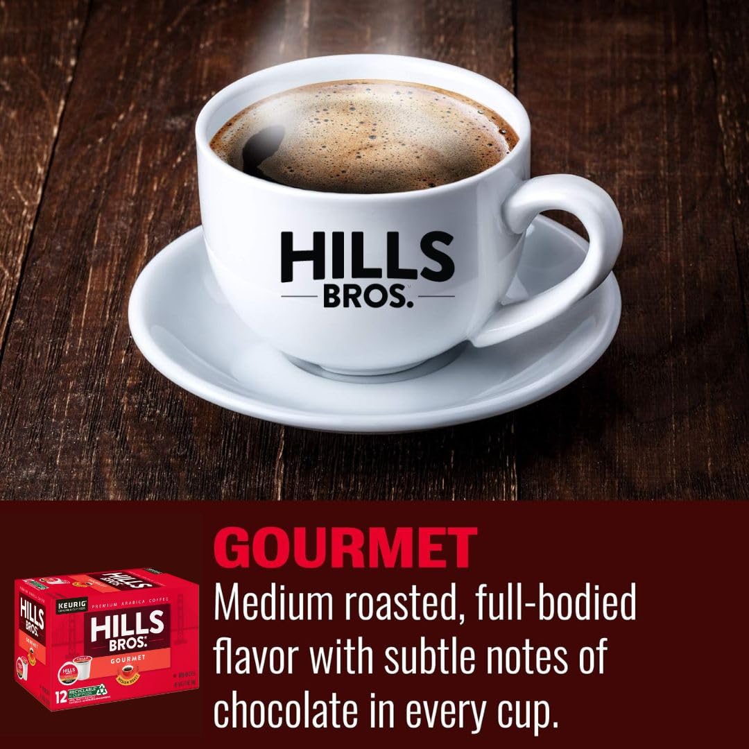 Hills Bros. Gourmet Blend Coffee, Single Serve Keurig K-Cup Pods, Medium Roast Coffee, 12-Count Box