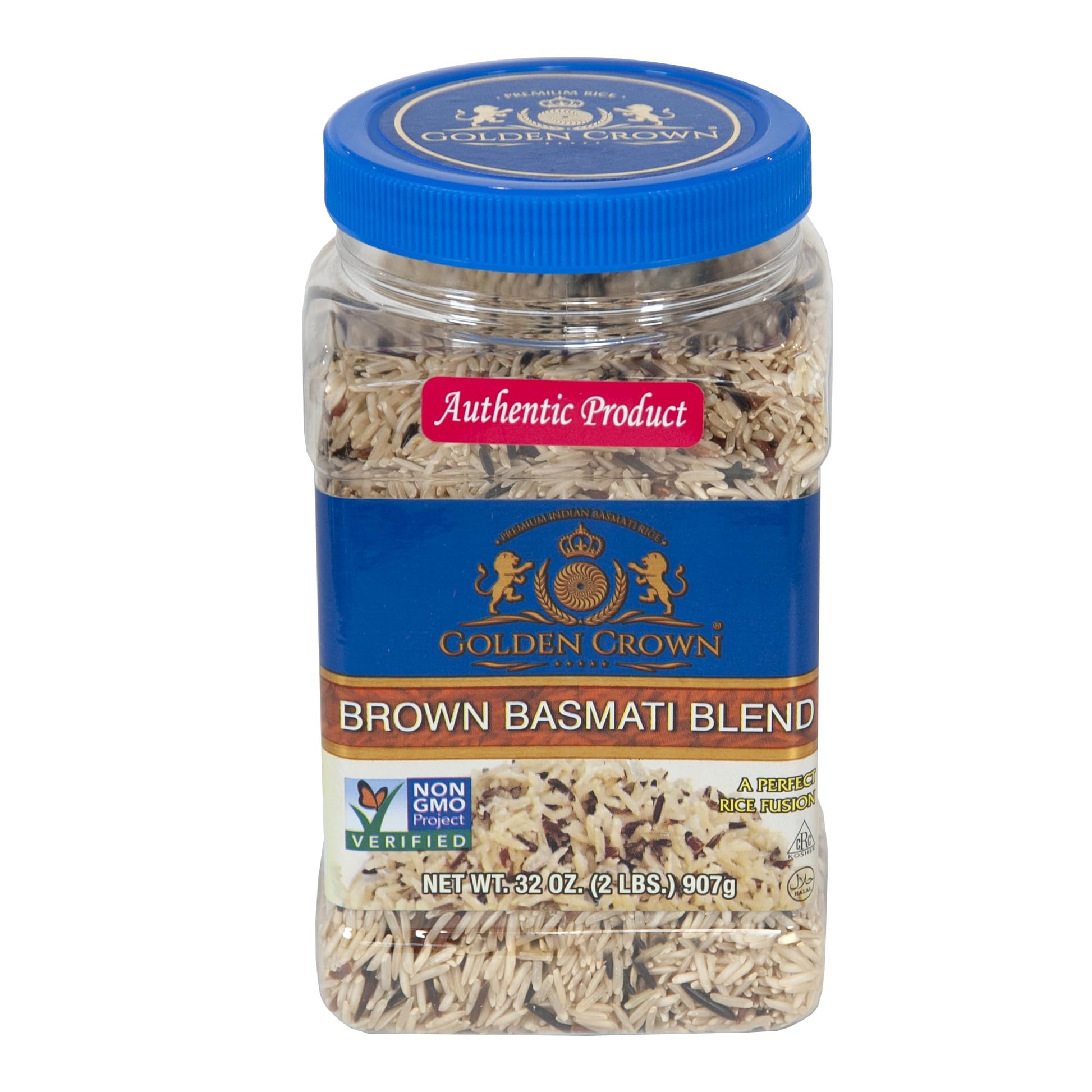 Golden Crown Brown Basmati Blend, Premium Quality Non-GMO Project Verified, Gluten-Free, Kosher-CRC & Vegetarian Rice, Wild & Re