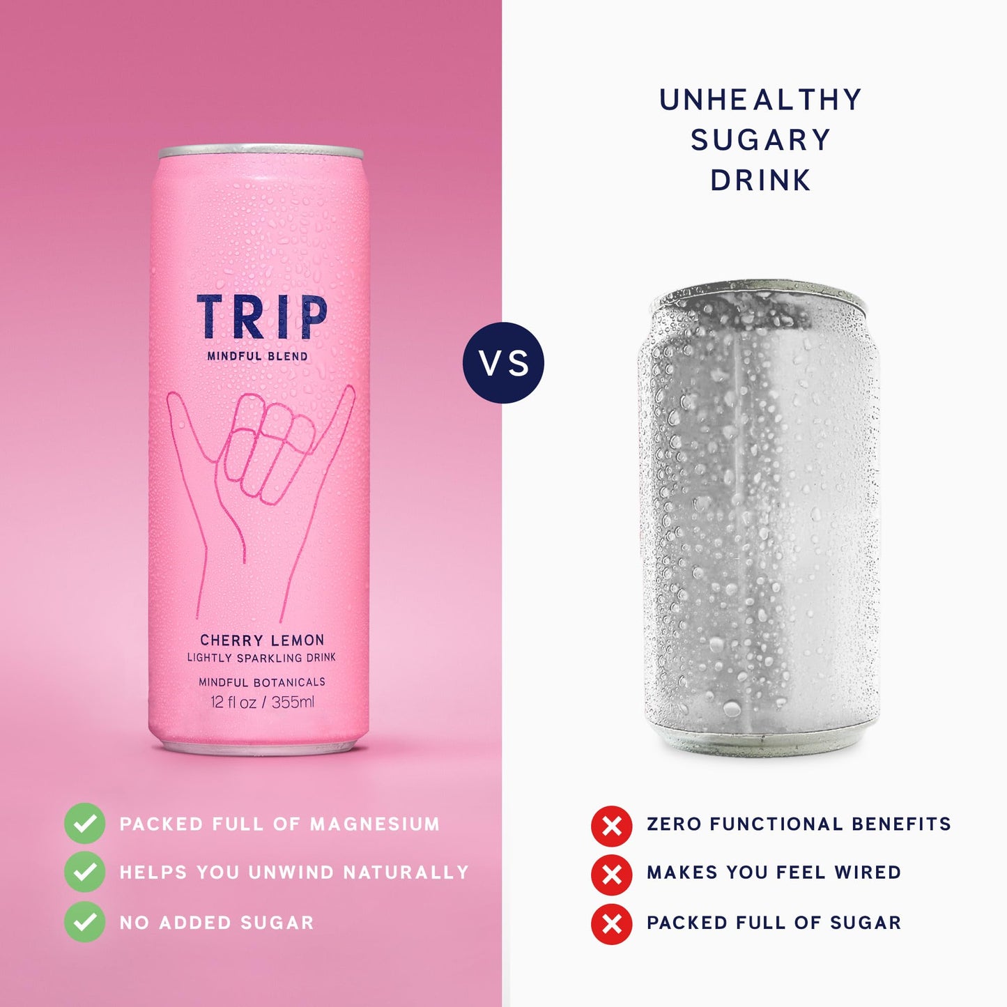 Trip Mindful Blend  Lightly Sparkling Adaptogen Seltzer  Mocktail w/ 120mg Magnesium Citrate with Ashwagandha  Lions Mane & L Theanine  No Added Sugar  Vegan  Cherry Lemon  12 Oz  12Pk