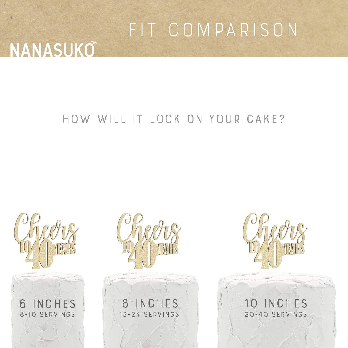Nanasuko 40Th Birthday Cake Topper - Cheers To 40 Years - Double Sided Gold Glitter, Premium Quality Made In Usa