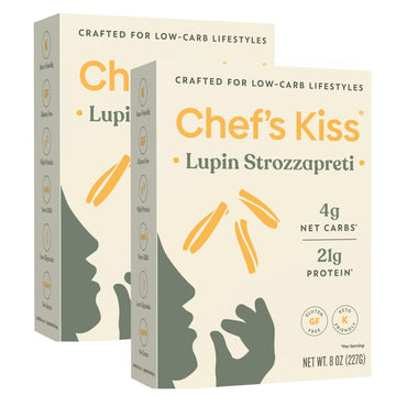 Chefs Kiss Low Carb Strozzapreti | 4G Net Carbs  21G Protein | Keto Friendly  Low Glycemic Pasta Made From Lupins | Gluten Free High Protein | No Gums | Keto Pasta Alternative | Non Gmo | 2-Pack(8Oz)