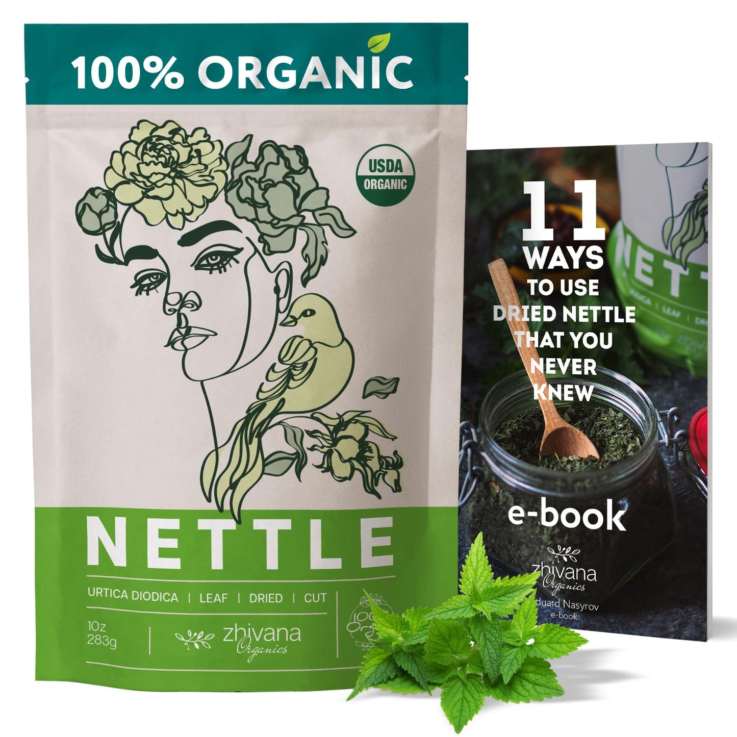 Zhivana Organics Nettle Tea - Nettle Leaf Organic, Nettle Tea Loose Leaf, Stinging Nettles Loose Leaf Organic, Ortiga Verde Orga