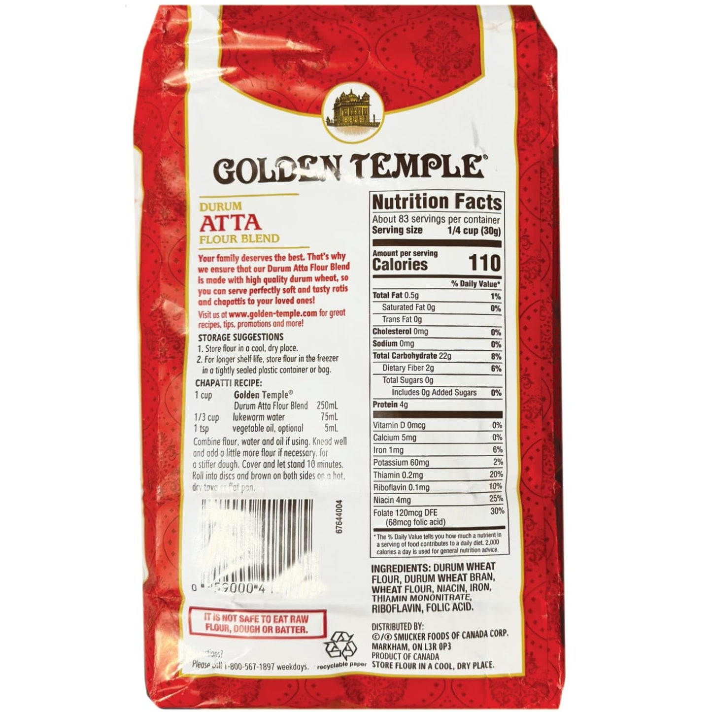 Golden Temple - Durum Atta Flour, 5.5 Pound (2.5 kg) (Pack of 2)