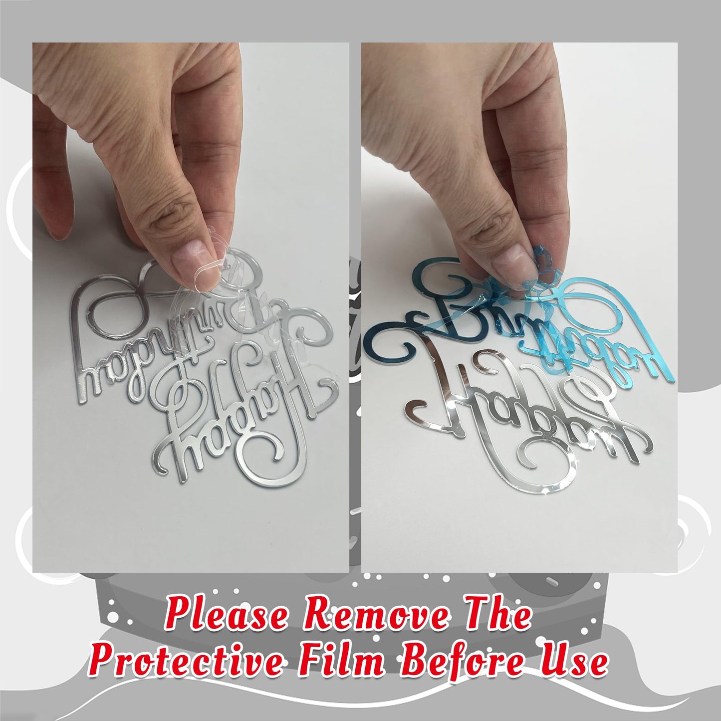15 Pcs Silver Happy Birthday Cake Toppers Mirror Acrylic Cake Topper Side Cake Decorations Silver Cake Inserts Cake Decorating S