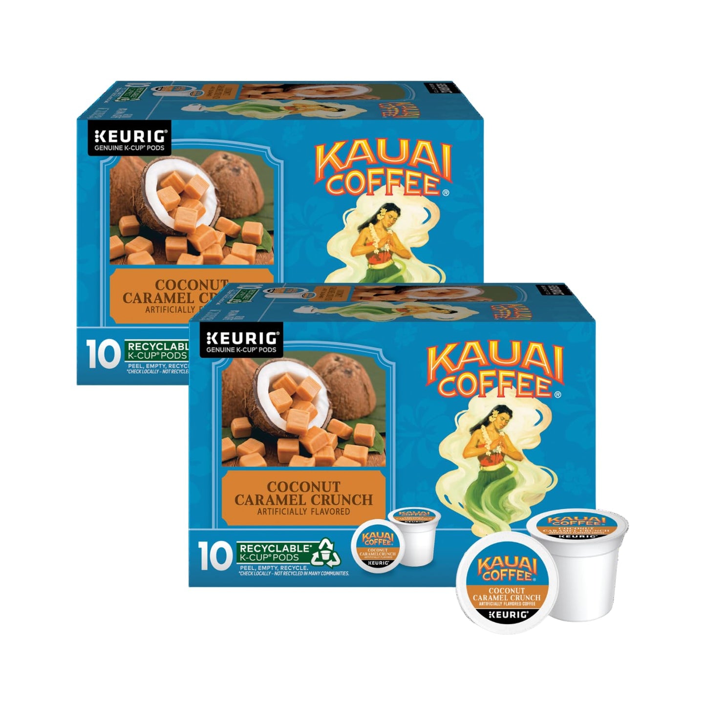 Kauai Coffee Coconut Caramel Crunch K-Cup Pods, 10 Count, Pack of 2